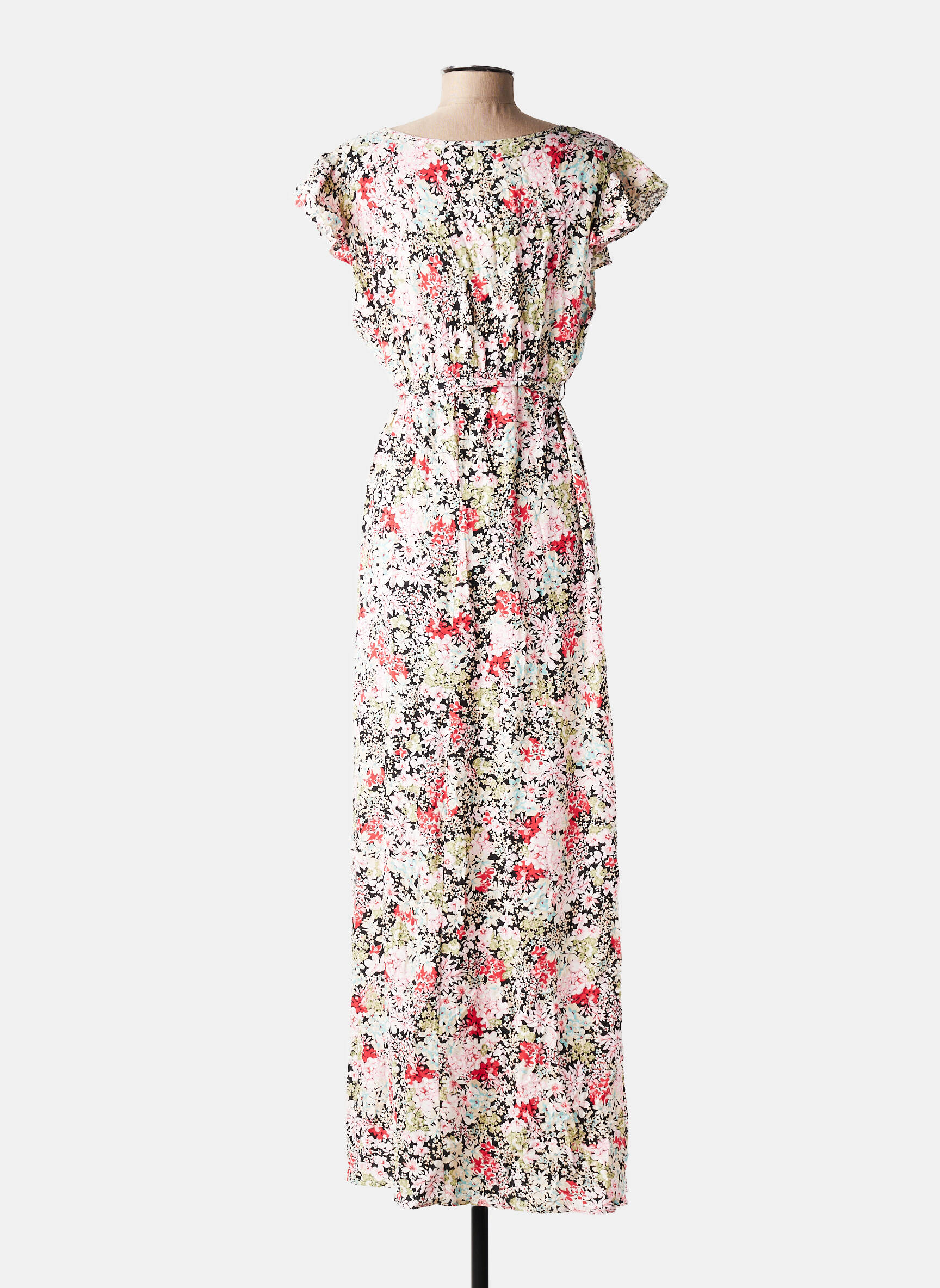 Robe longue imprimé fleurs manches courtes rouge D&X femme