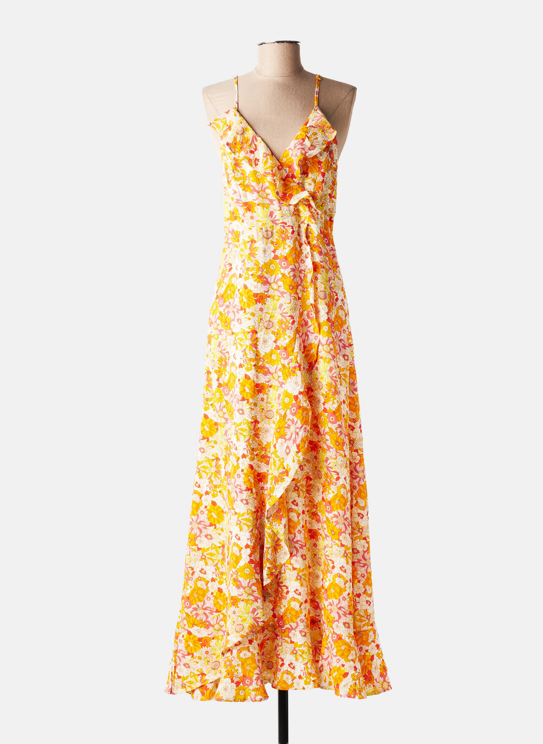 Robe longue imprimé fleurs fines bretelles orange MOLLY BRACKEN femme