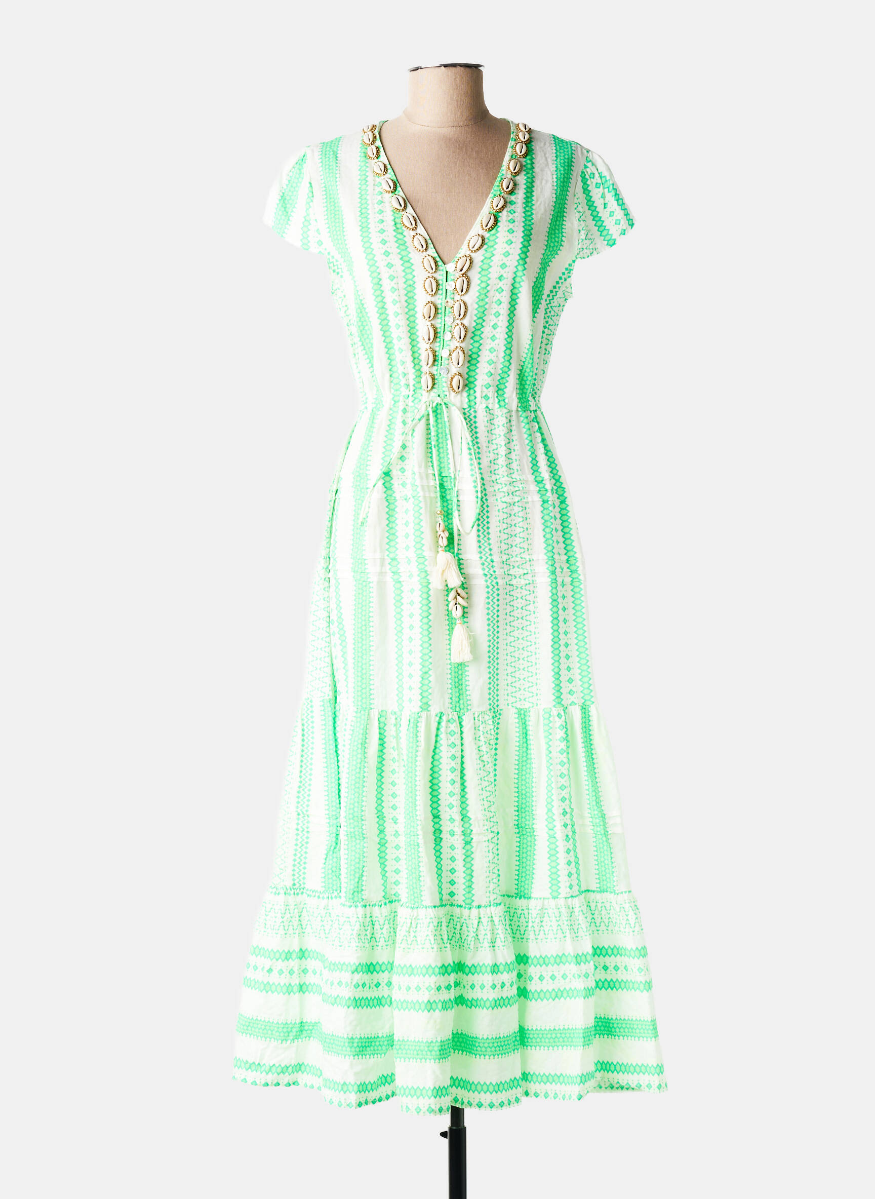 Robe longue manches courtes manches courtes vert LAST QUEEN femme