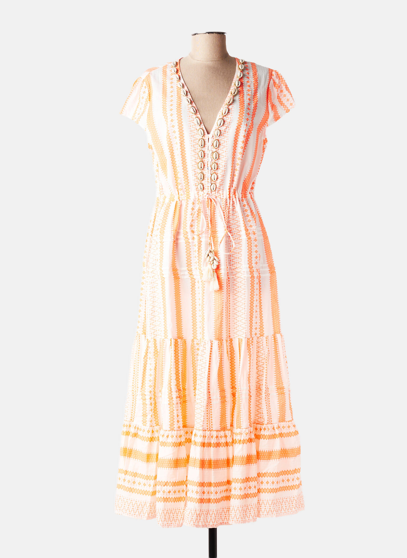 Robe longue manches courtes manches courtes orange LAST QUEEN femme