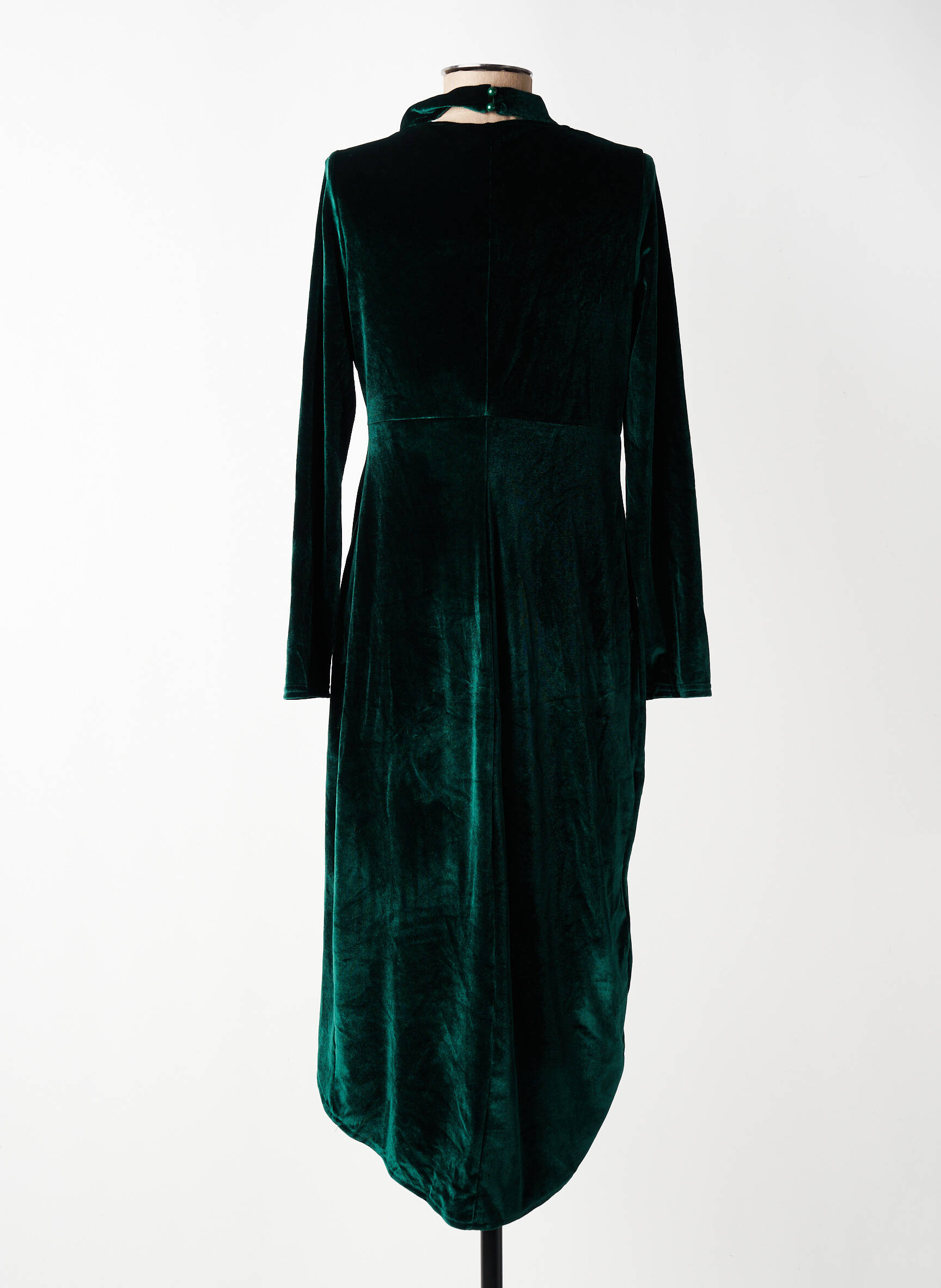 Robe mi-longue manches longues manches longues vert LILIE ROSE femme