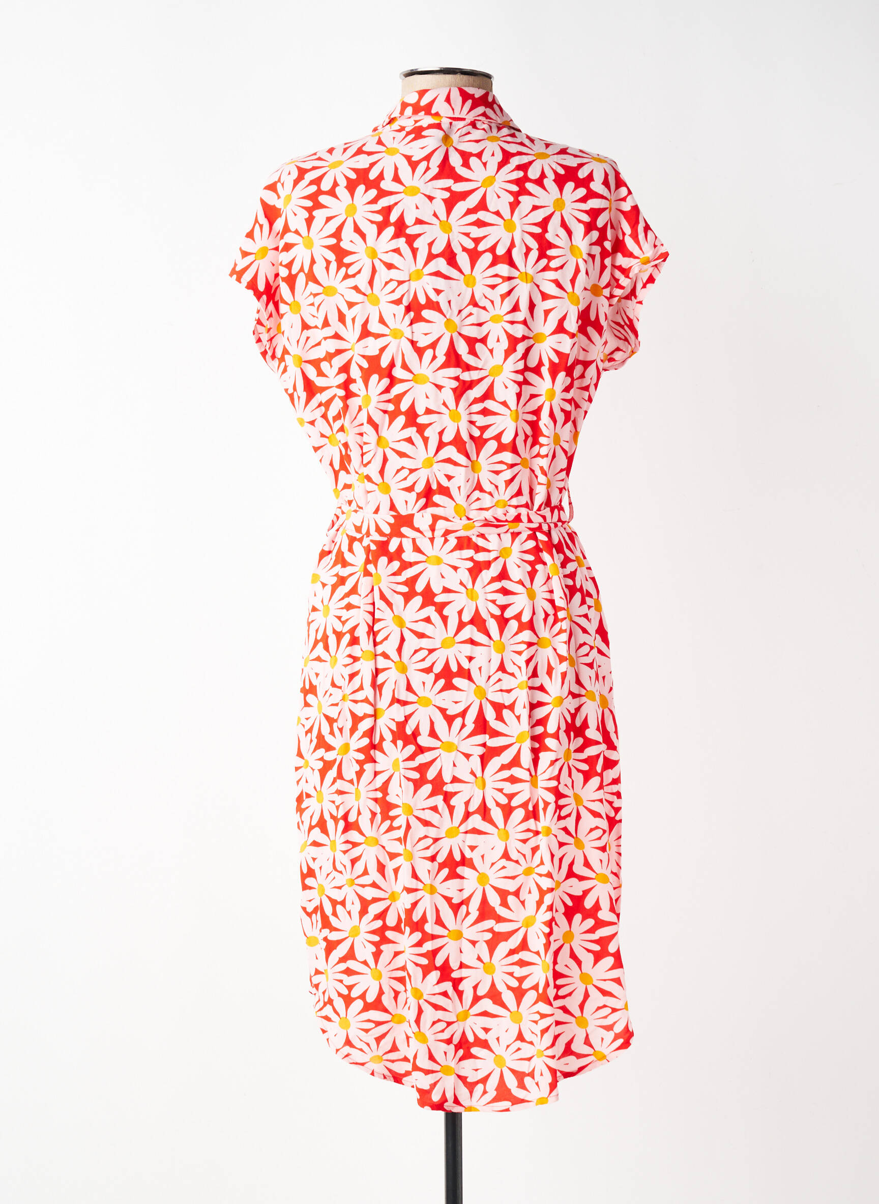 Robe mi-longue imprimé fleurs manches courtes rouge PIECES femme