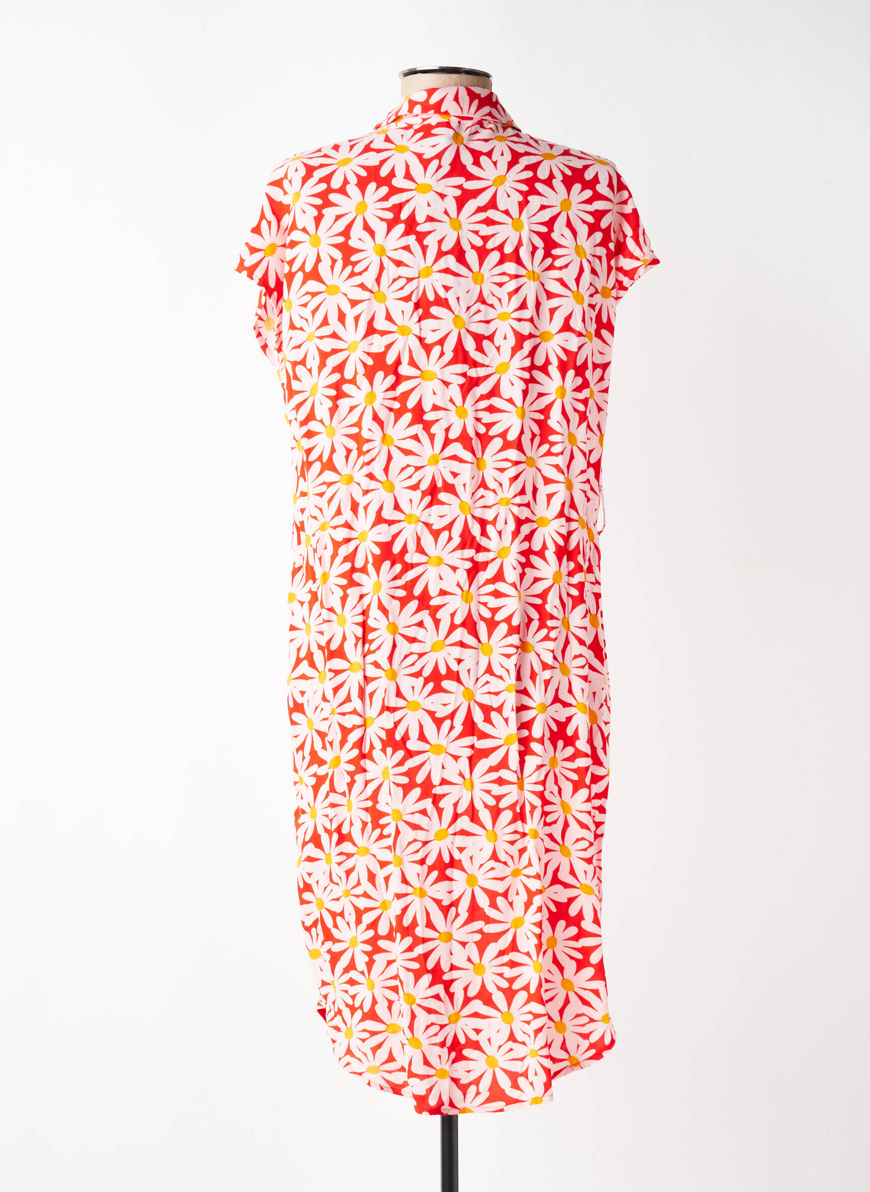 Robe mi-longue imprimé fleurs manches courtes rouge PIECES femme