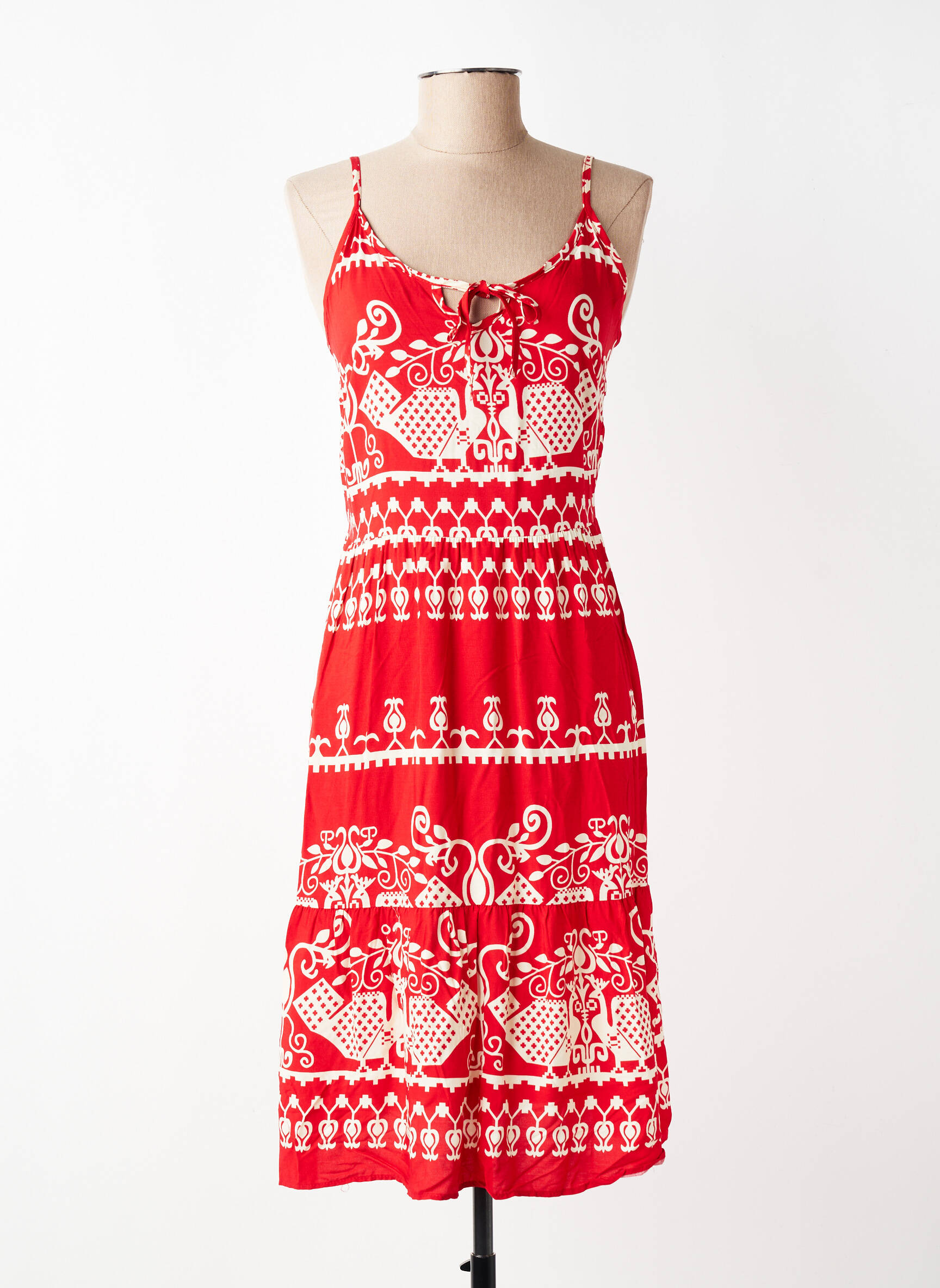 Robe mi-longue manches longues manches longues rouge C'FLO femme