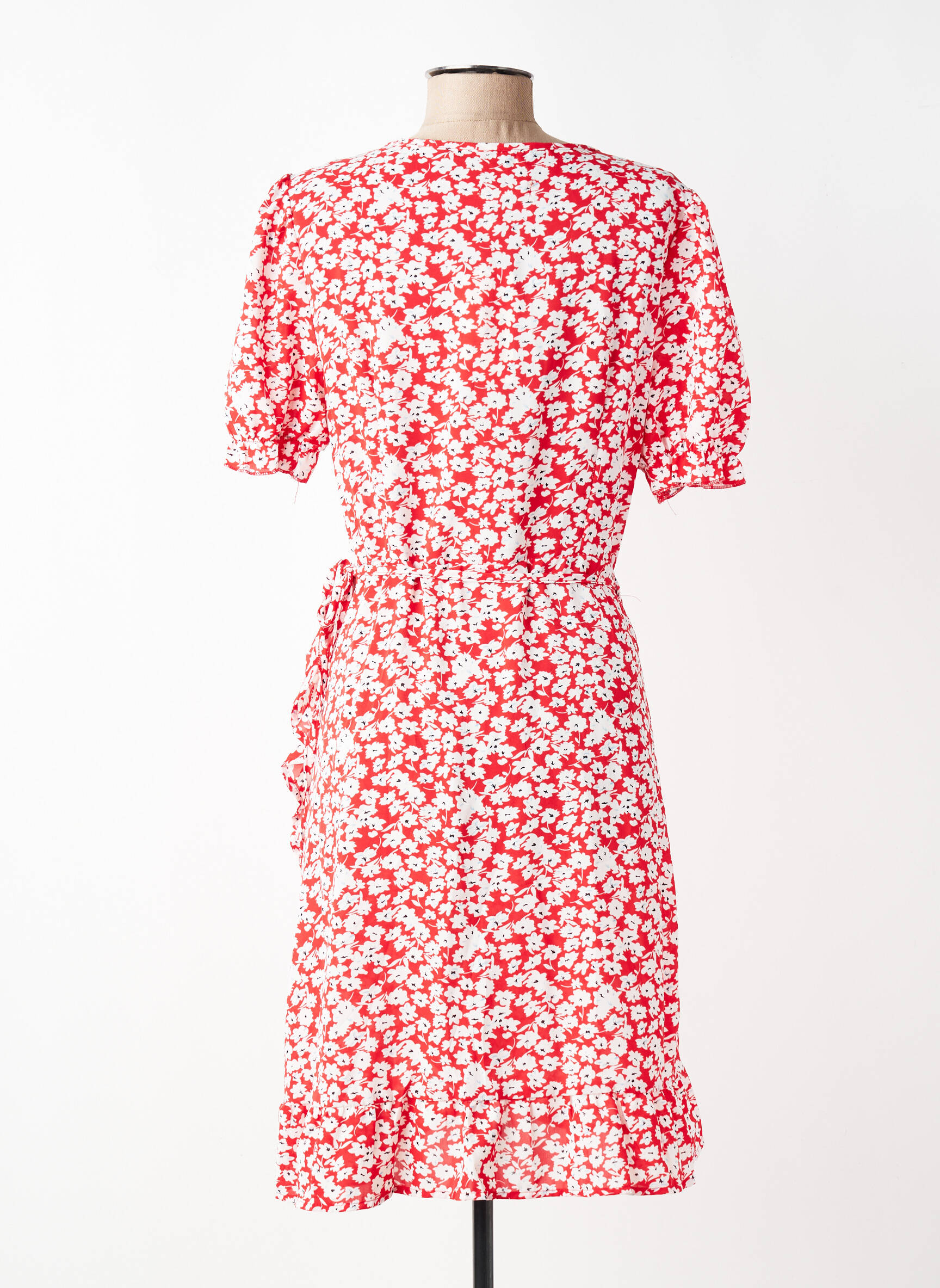Robe mi-longue imprimé fleurs manches courtes rouge ELENA Z femme