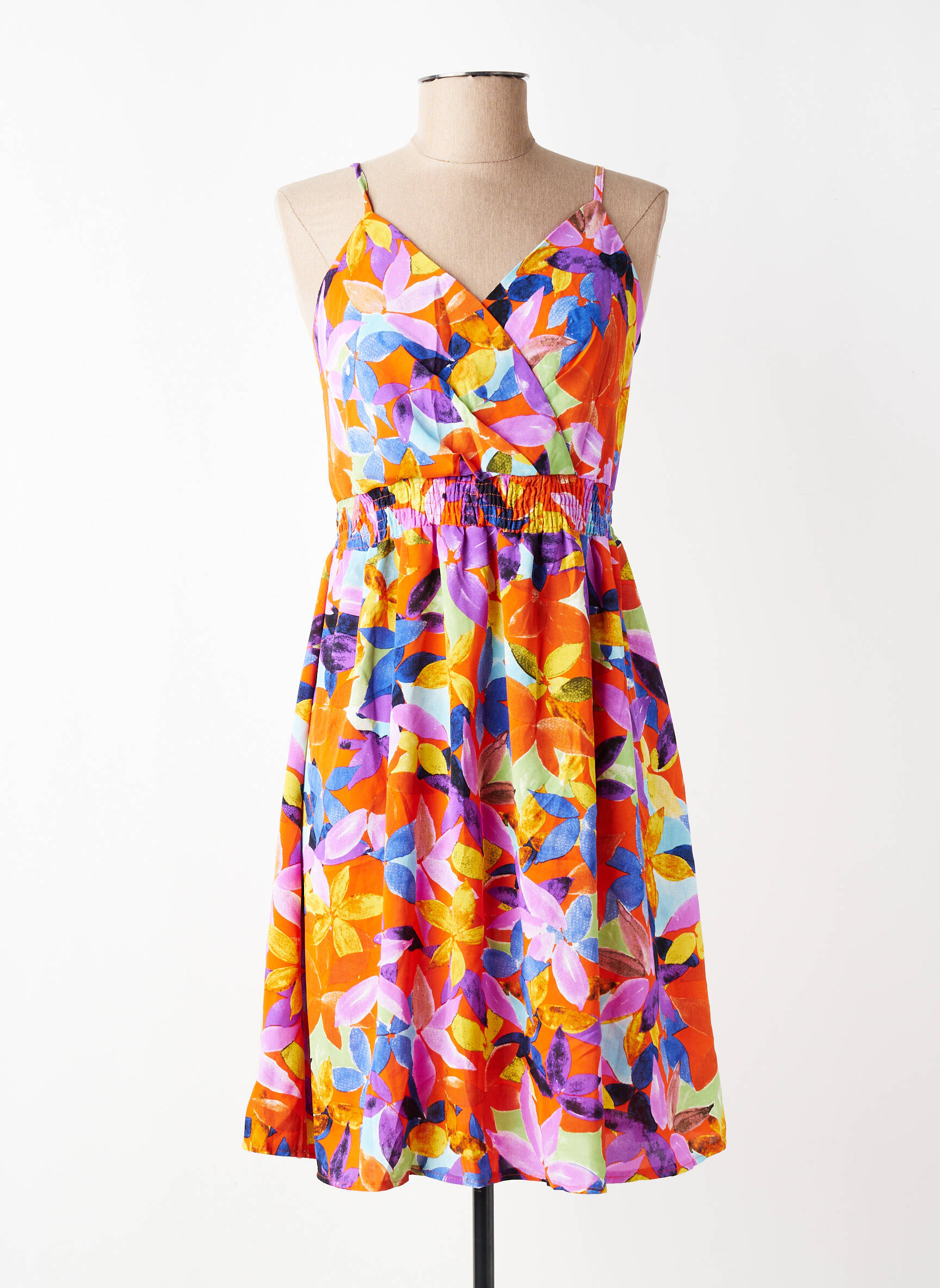 Robe courte tissage crêpe fines bretelles orange ROSA FASHION femme