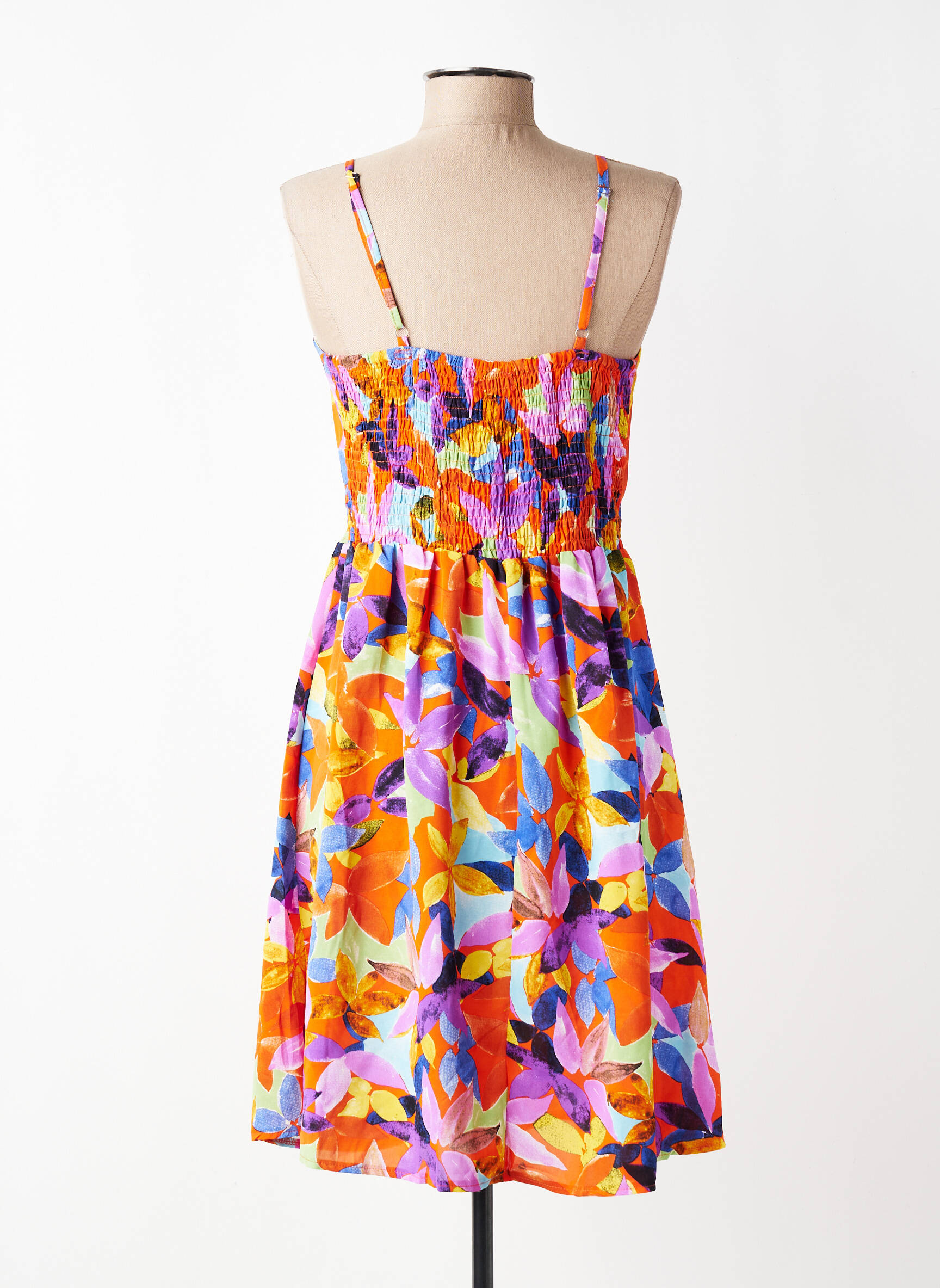 Robe courte tissage crêpe fines bretelles orange ROSA FASHION femme