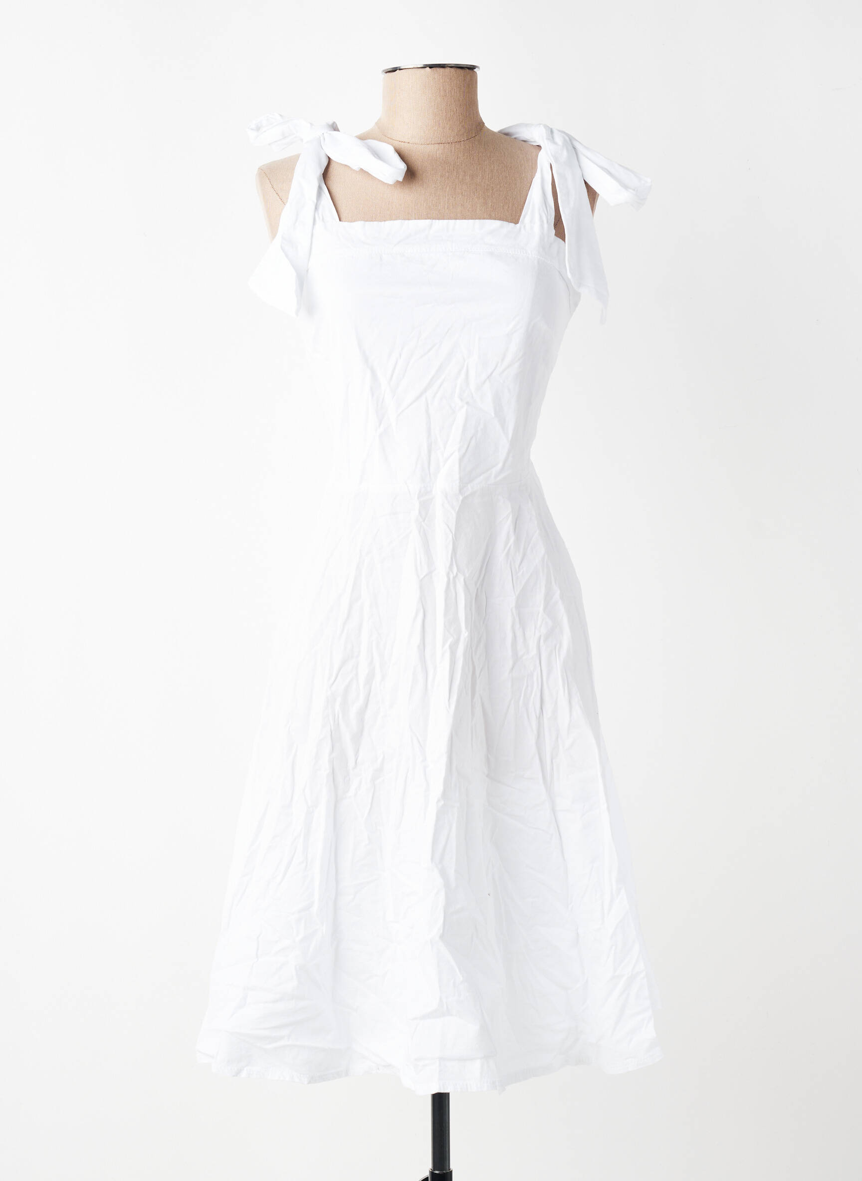 Robe mi-longue coupe cintrée fines bretelles blanc L'ESSENTIEL femme