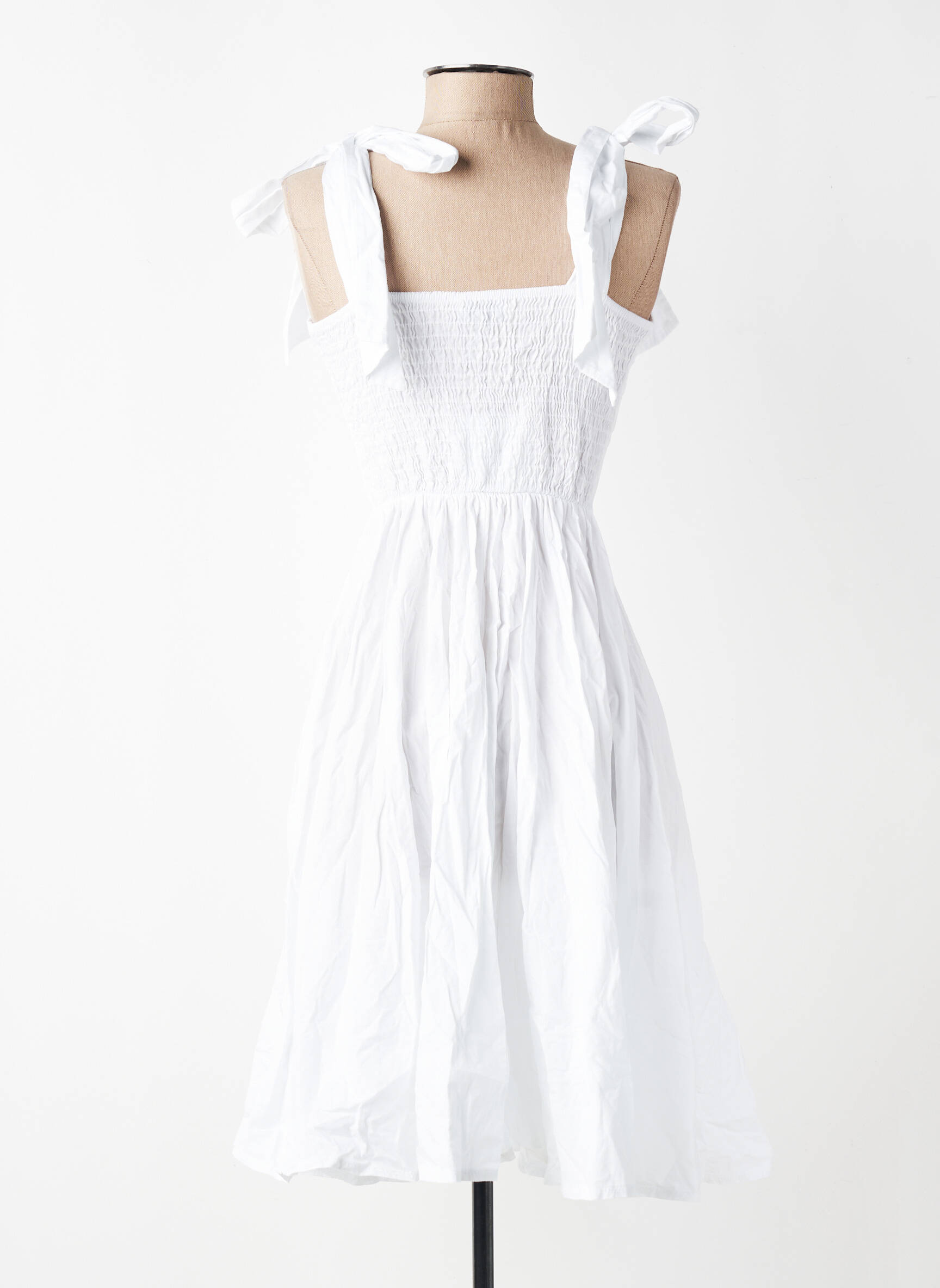 Robe mi-longue coupe cintrée fines bretelles blanc L'ESSENTIEL femme