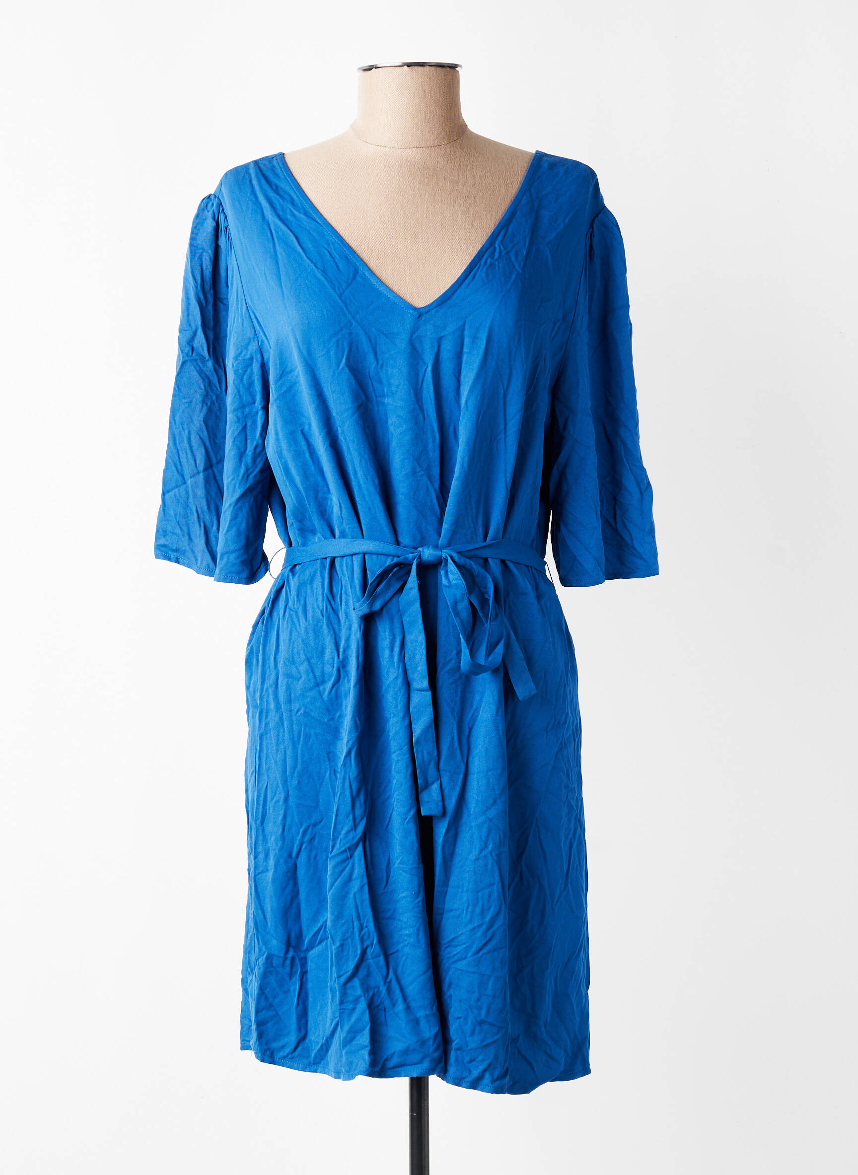 Robe mi-longue coupe fluide manches 3/4 bleu VILA femme