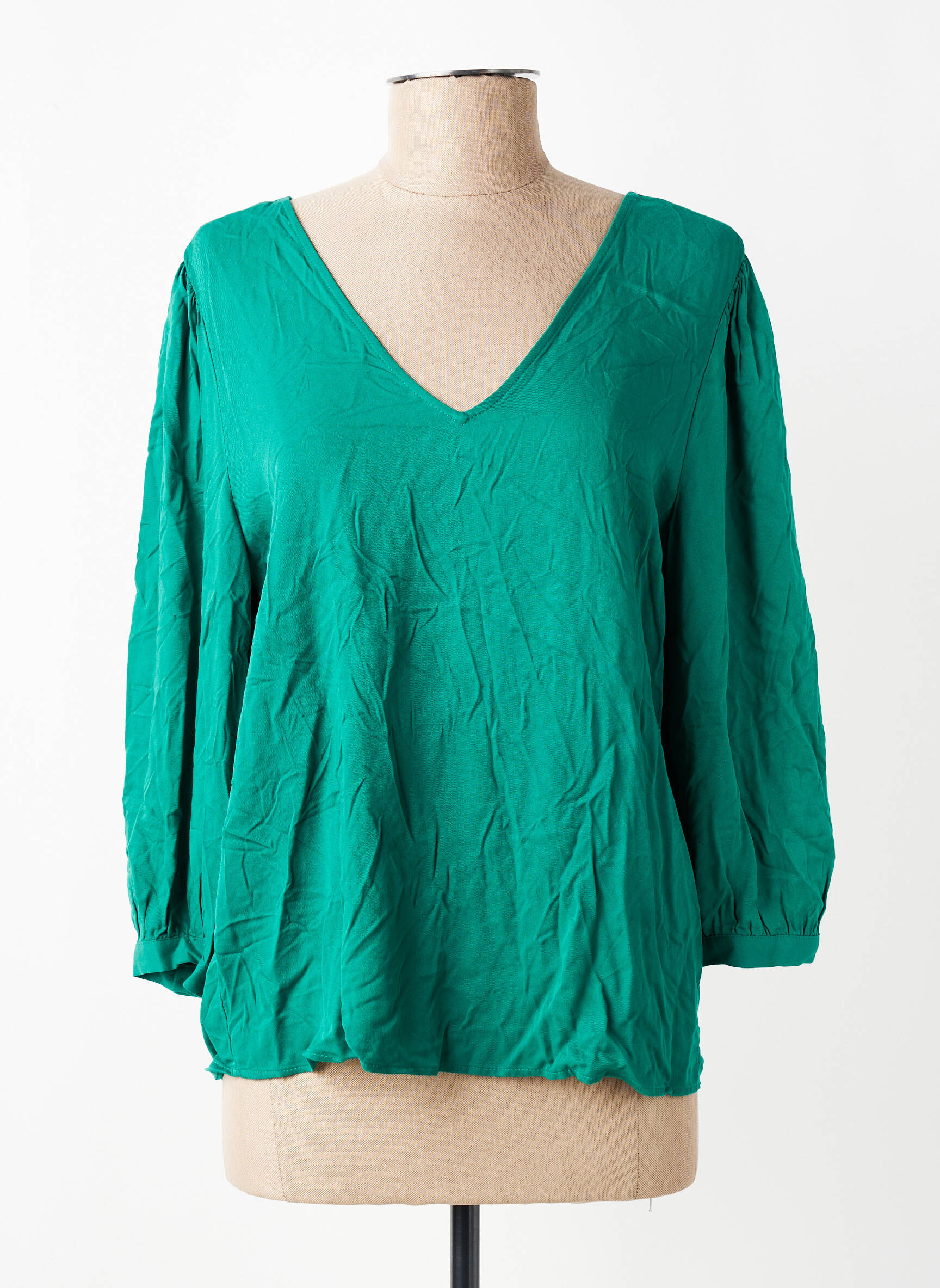 Blouse tissage popeline manches 3/4 vert VILA femme