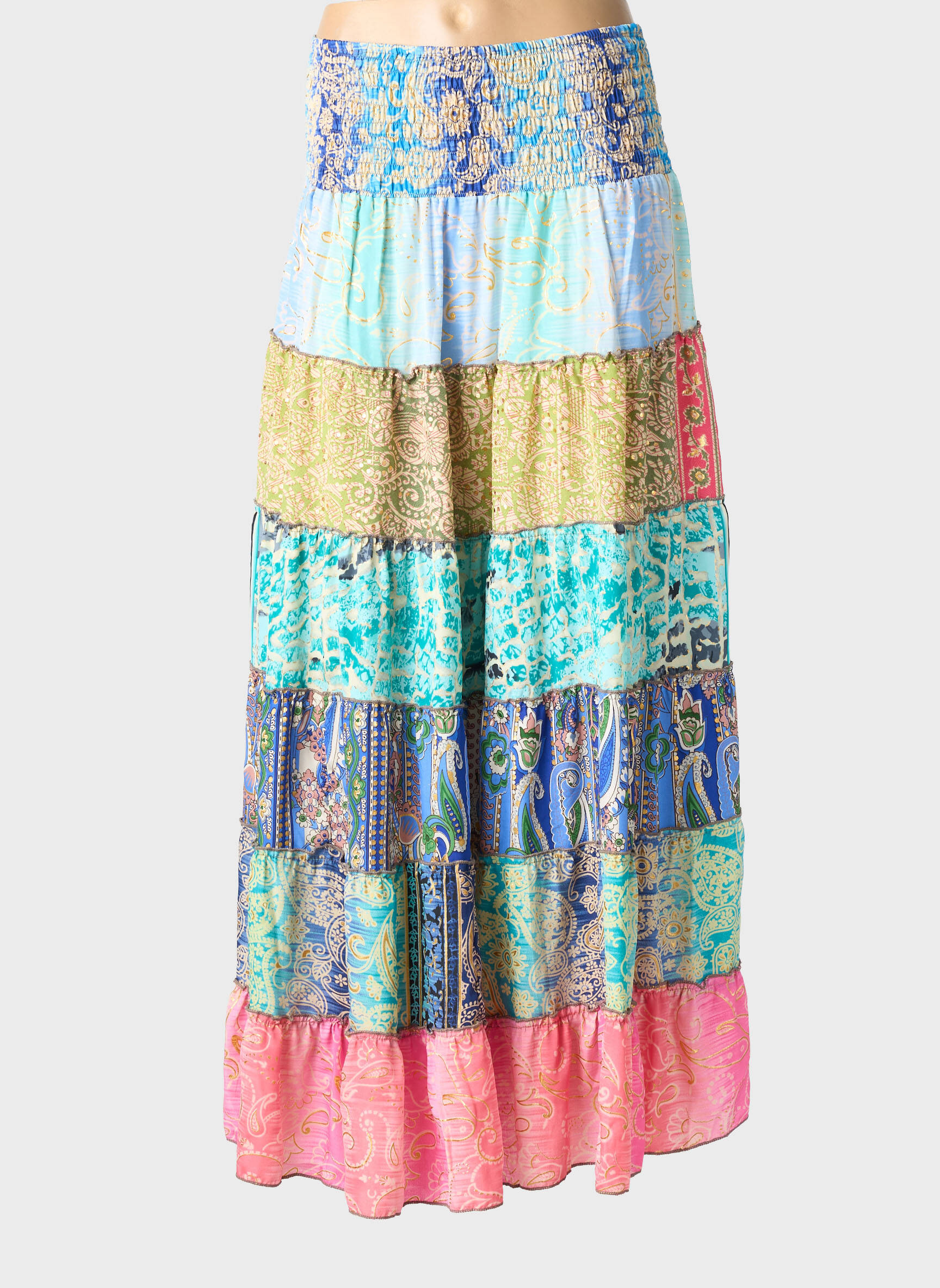 Jupe longue imprimé fantaisie bleu BOHO FASHION femme
