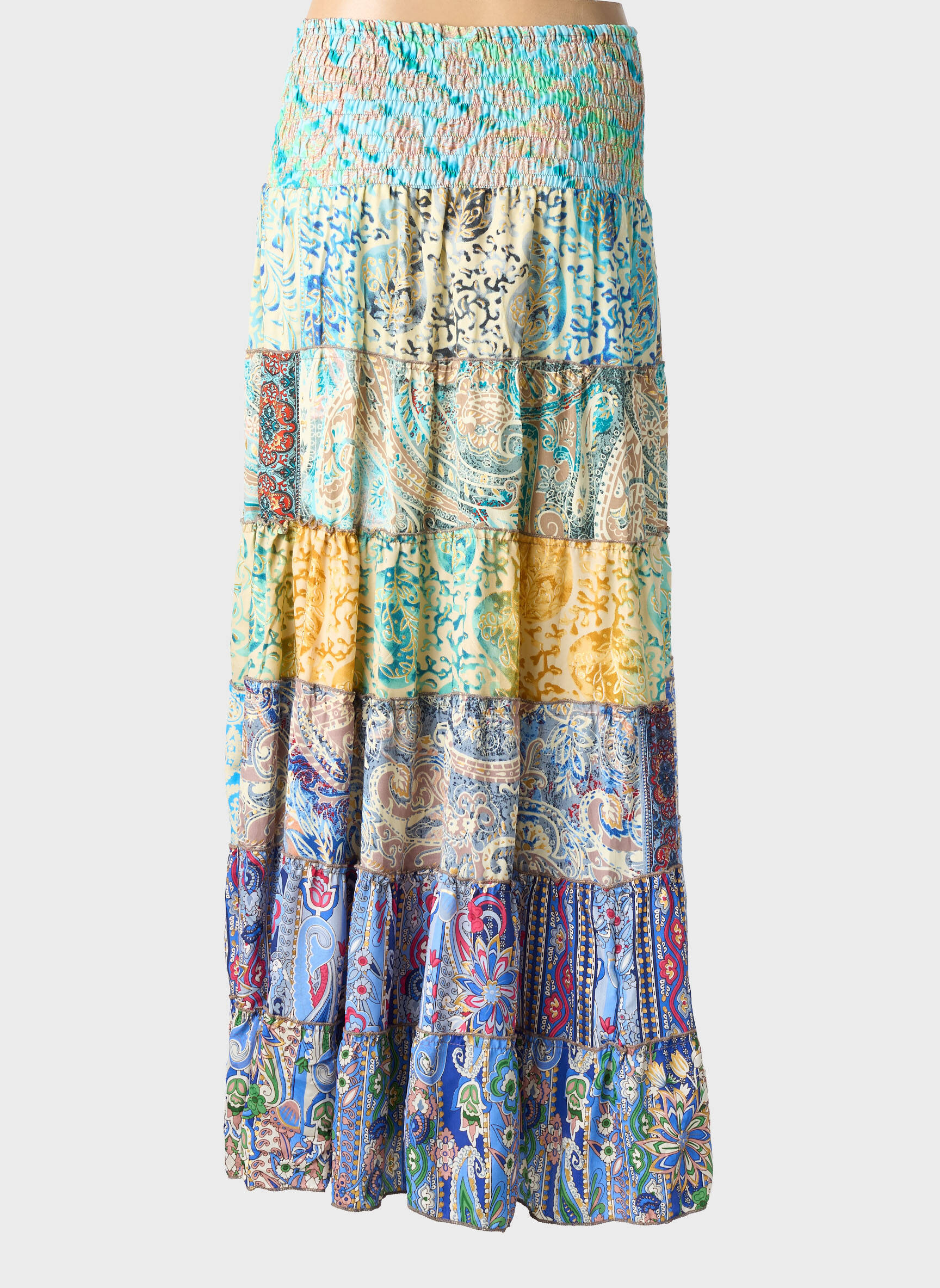 Jupe longue imprimé fantaisie bleu BOHO FASHION femme