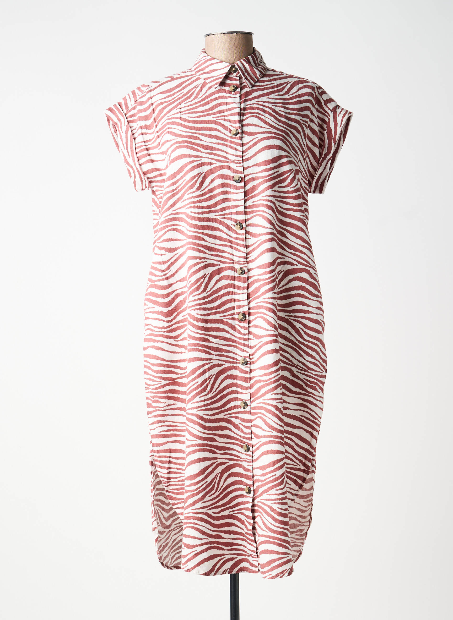 Robe mi-longue tissage crêpe manches courtes marron B.YOUNG femme