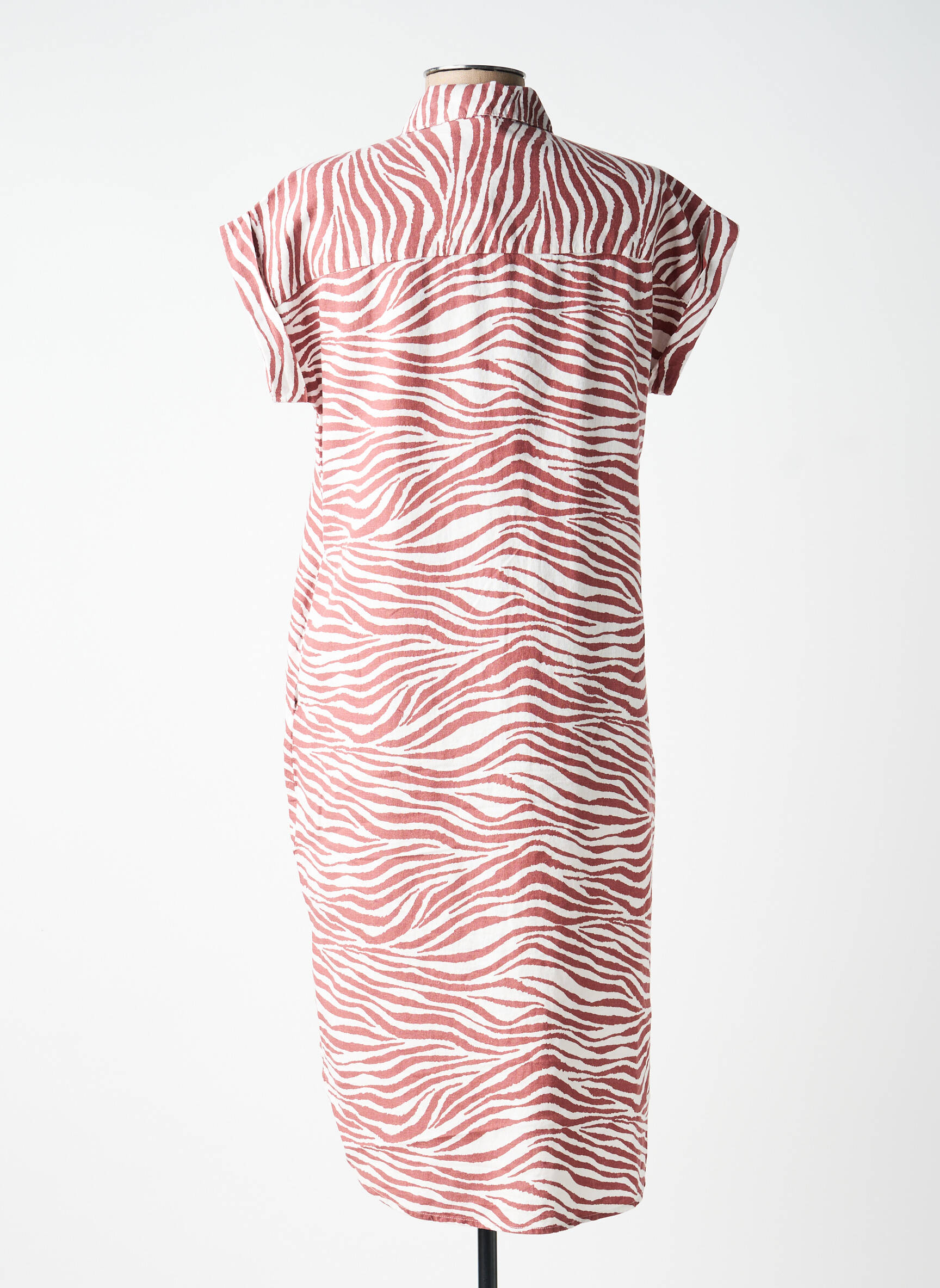 Robe mi-longue tissage crêpe manches courtes marron B.YOUNG femme
