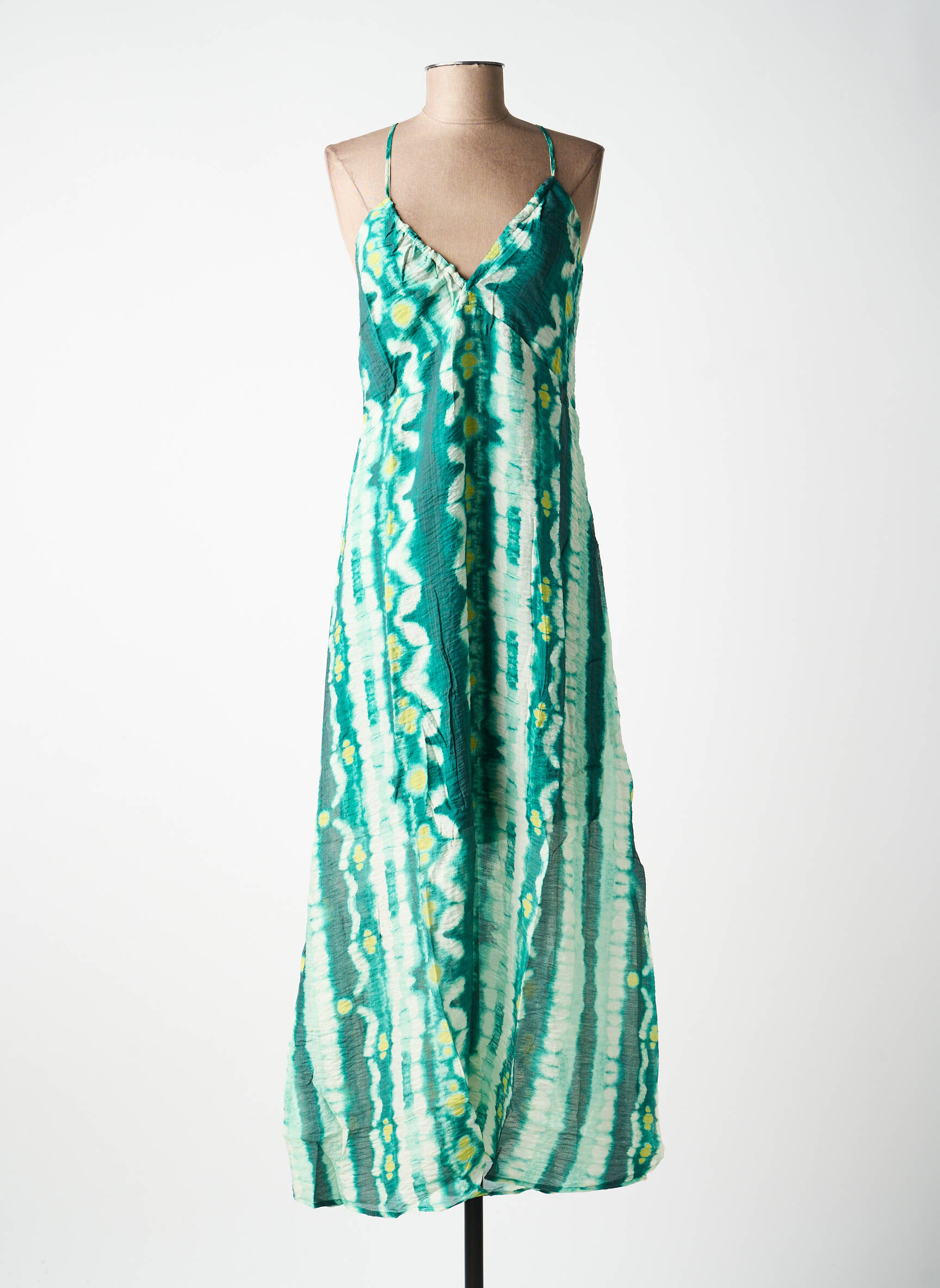 Robe longue tissage crêpe fines bretelles vert VILA femme