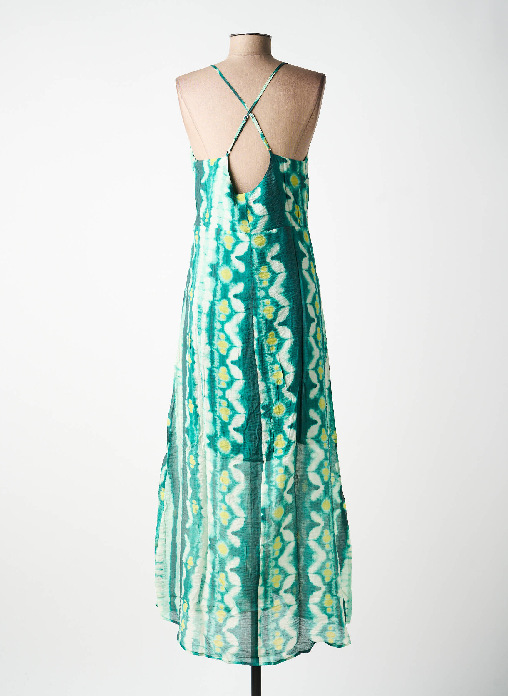 Robe longue tissage crêpe fines bretelles vert VILA femme