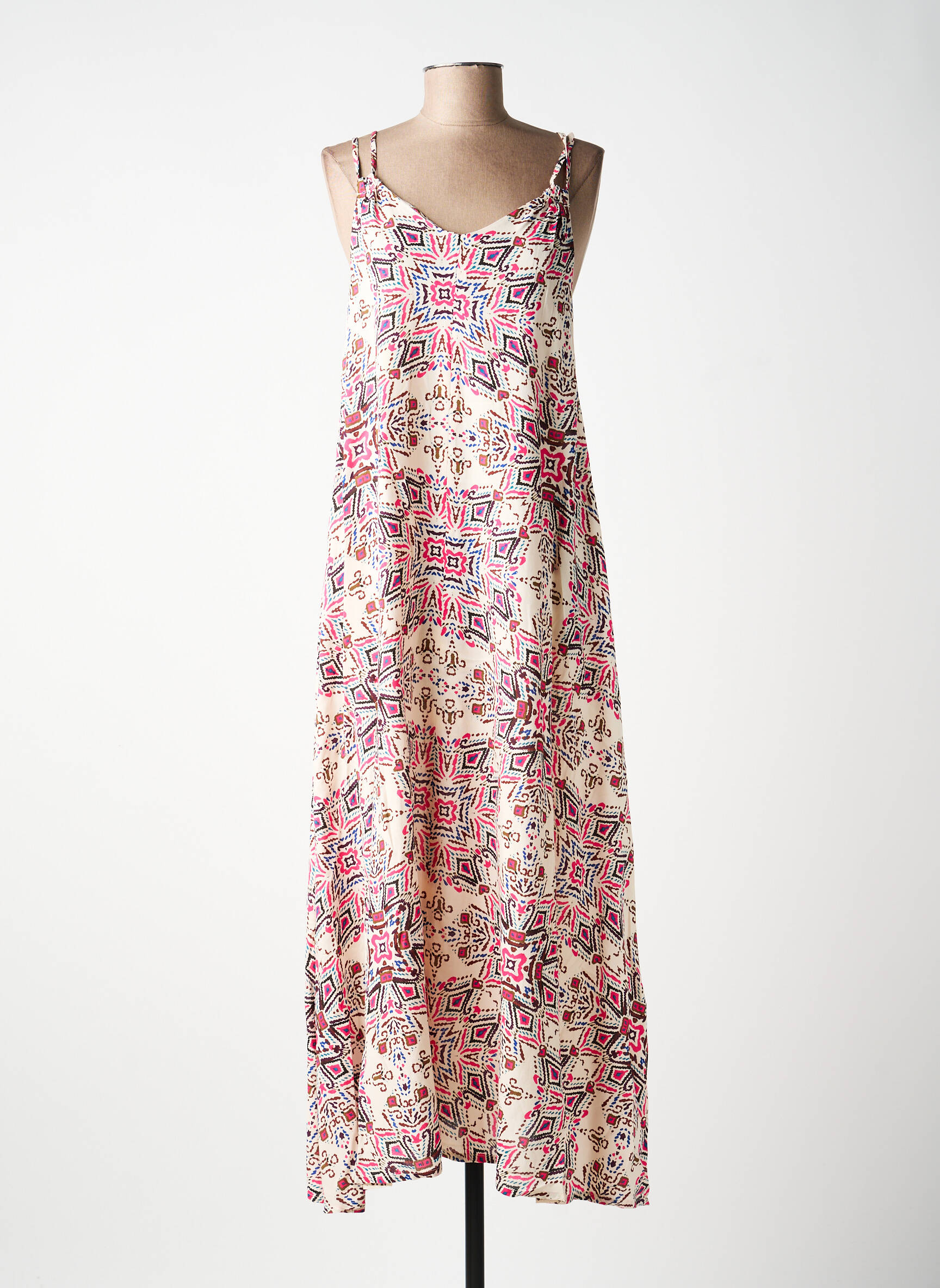 Robe longue imprimé fantaisie fines bretelles beige MOLLY BRACKEN femme