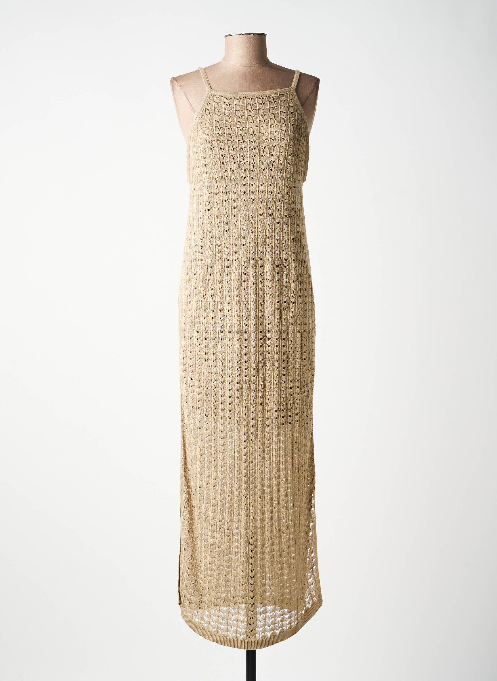 Robe longue coupe cintrée fines bretelles beige TIFFOSI femme