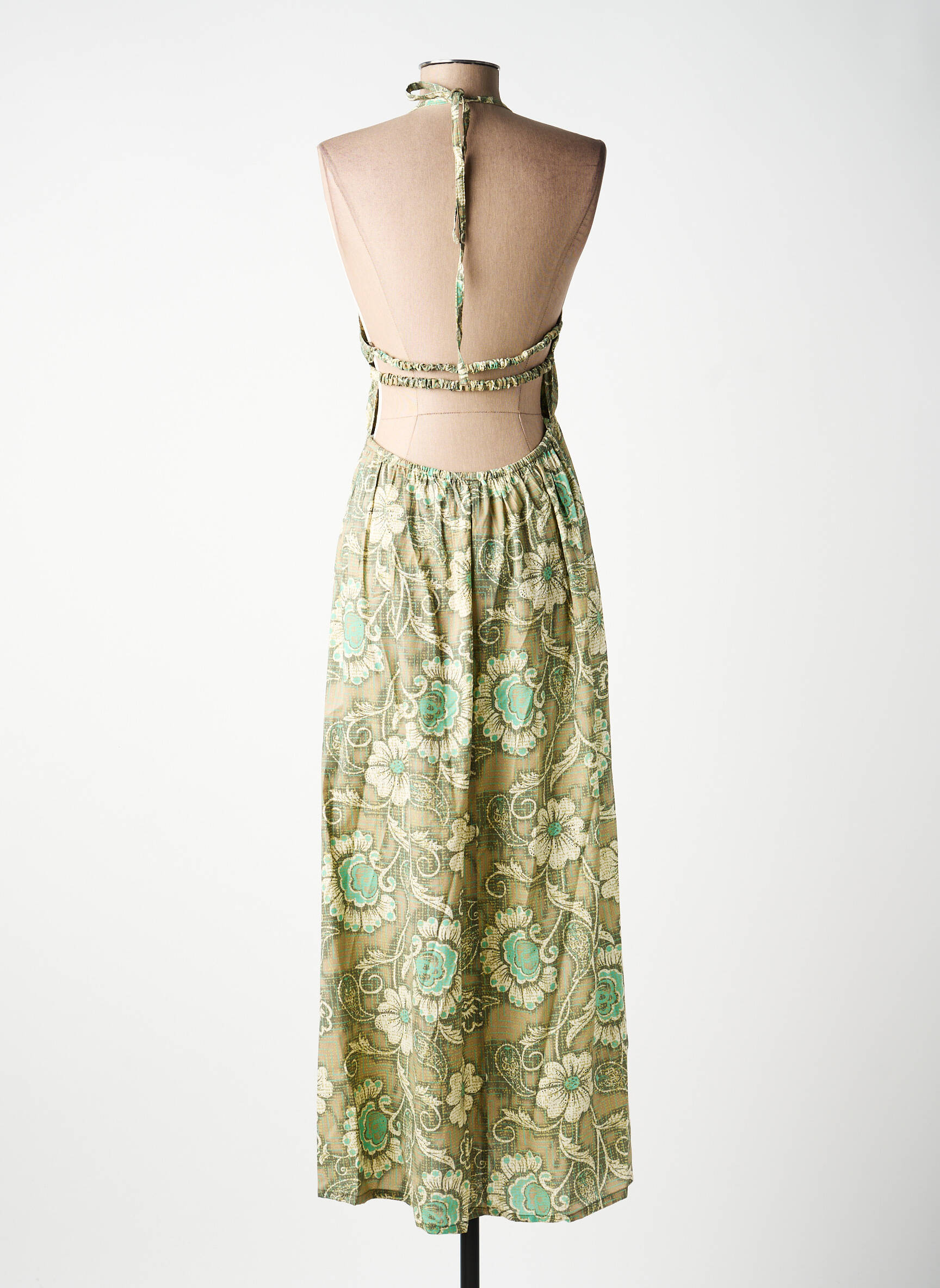 Robe longue manches dos nu fines bretelles vert TIFFOSI femme