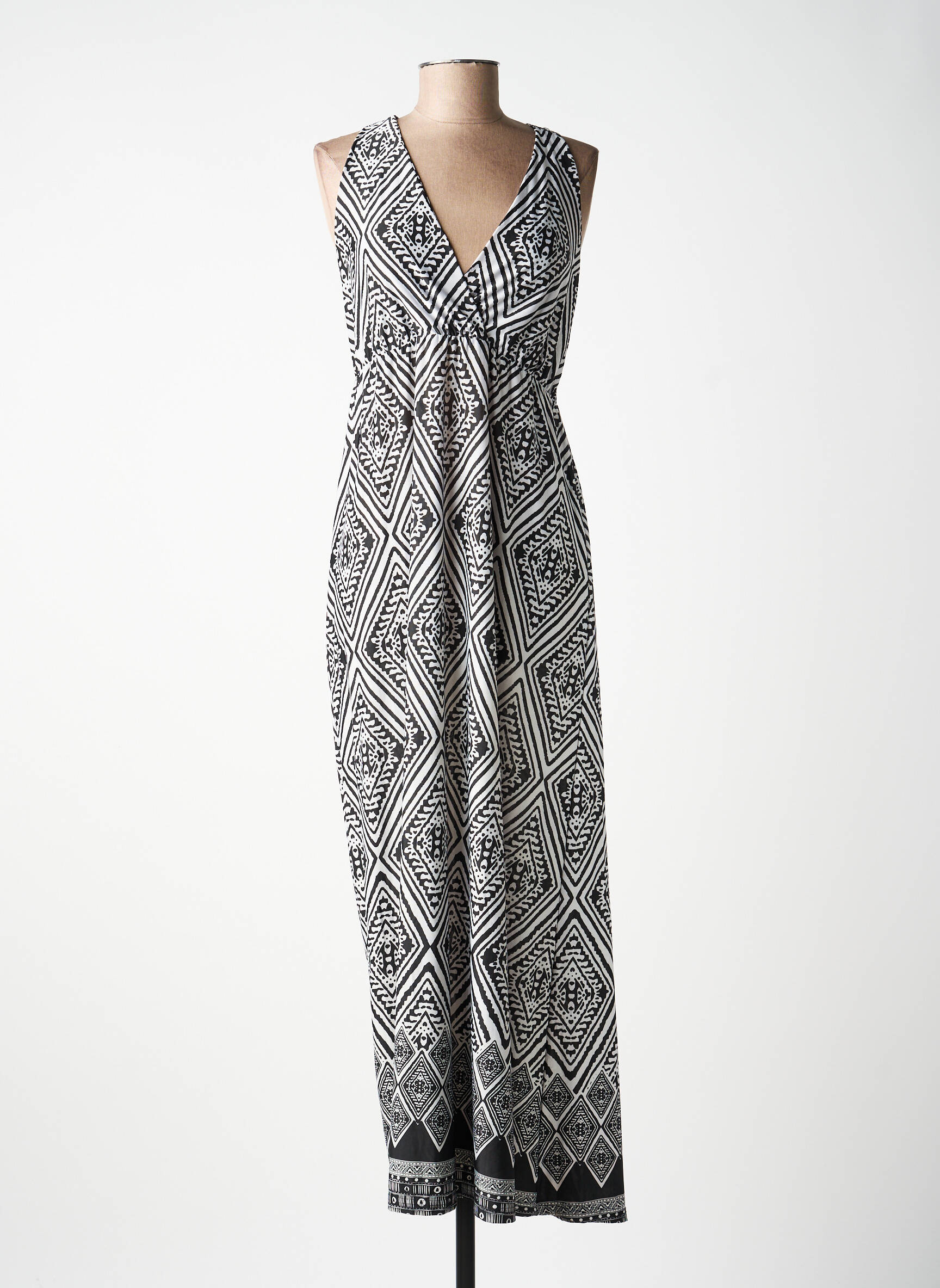 Robe longue imprimé fantaisie fines bretelles noir MASQUENADA femme