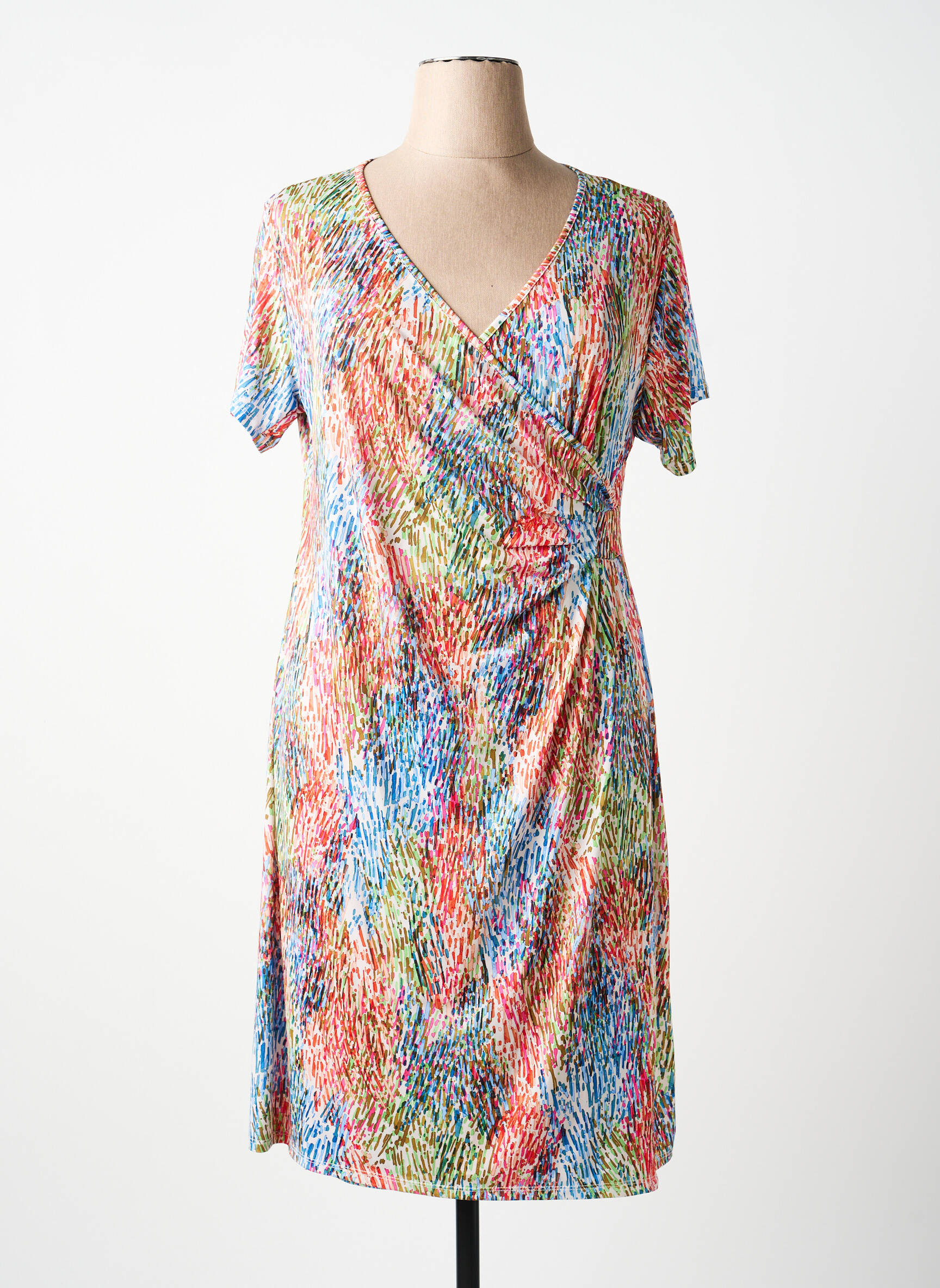 Robe mi-longue imprimé fantaisie manches courtes bleu GENUINE femme