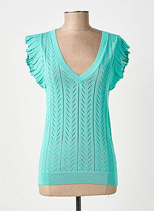 Pull maille ajourée manches courtes bleu MOLLY BRACKEN femme