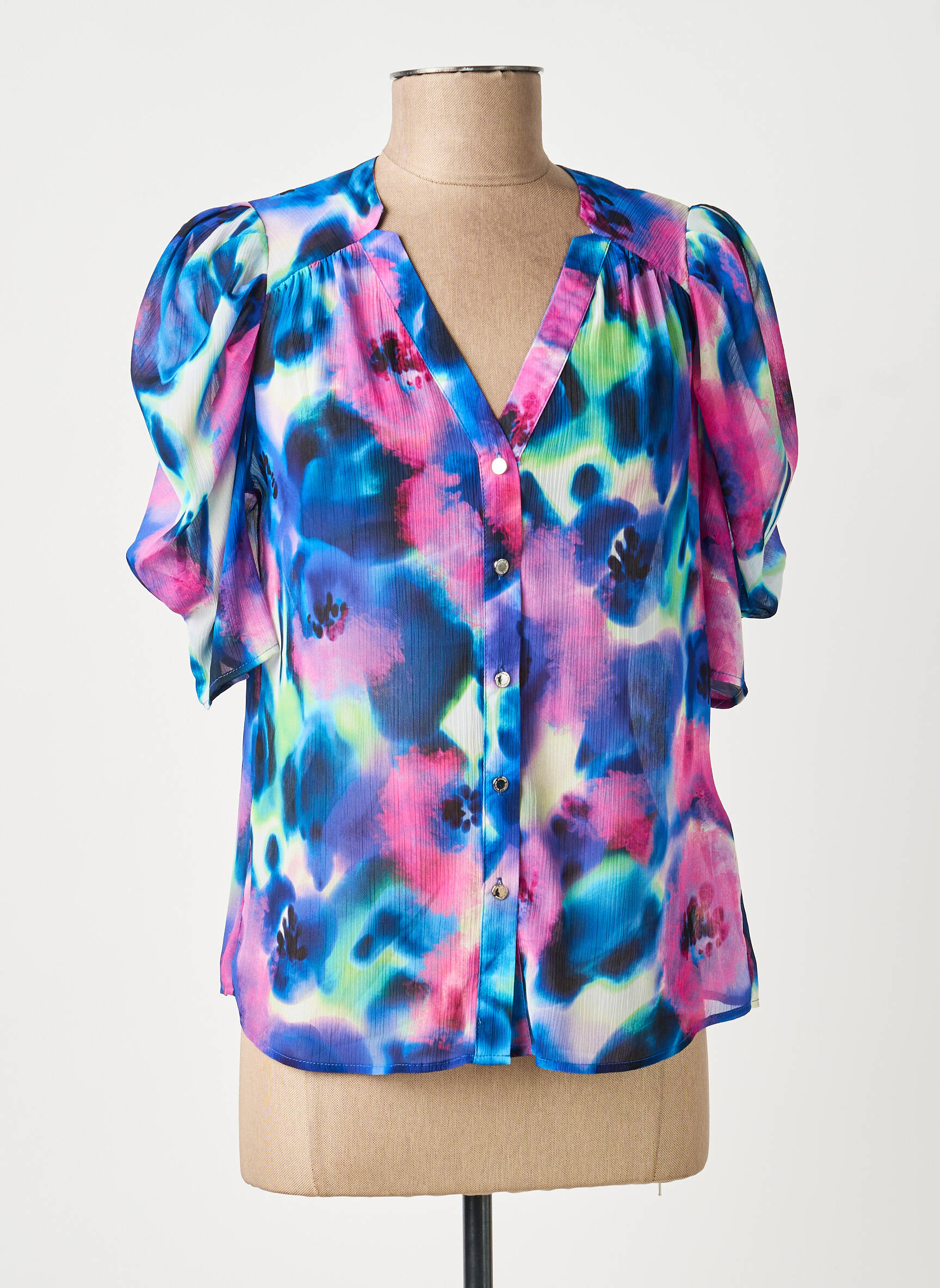 Chemisier manches courtes manches courtes bleu MORGAN femme