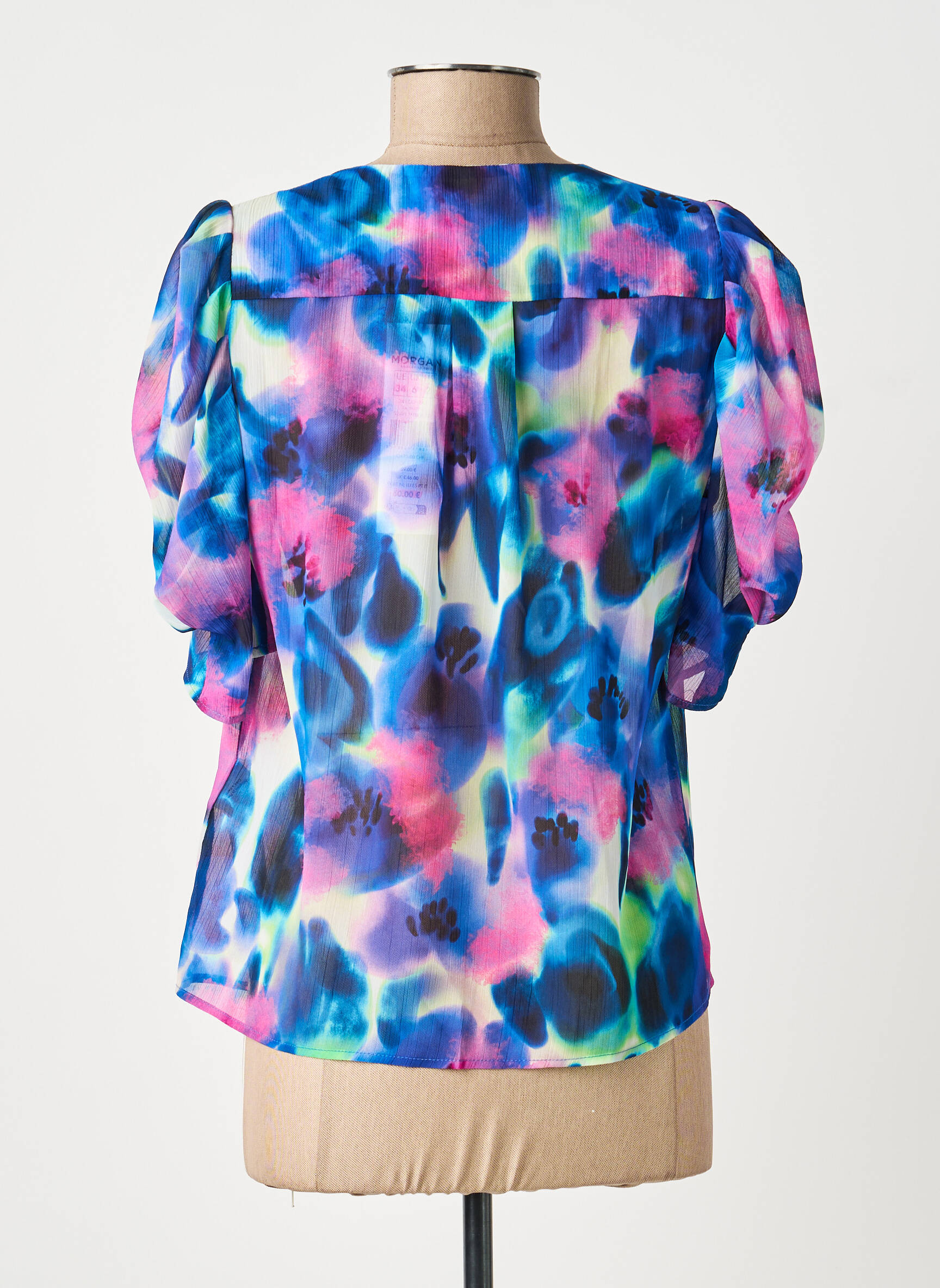Chemisier manches courtes manches courtes bleu MORGAN femme