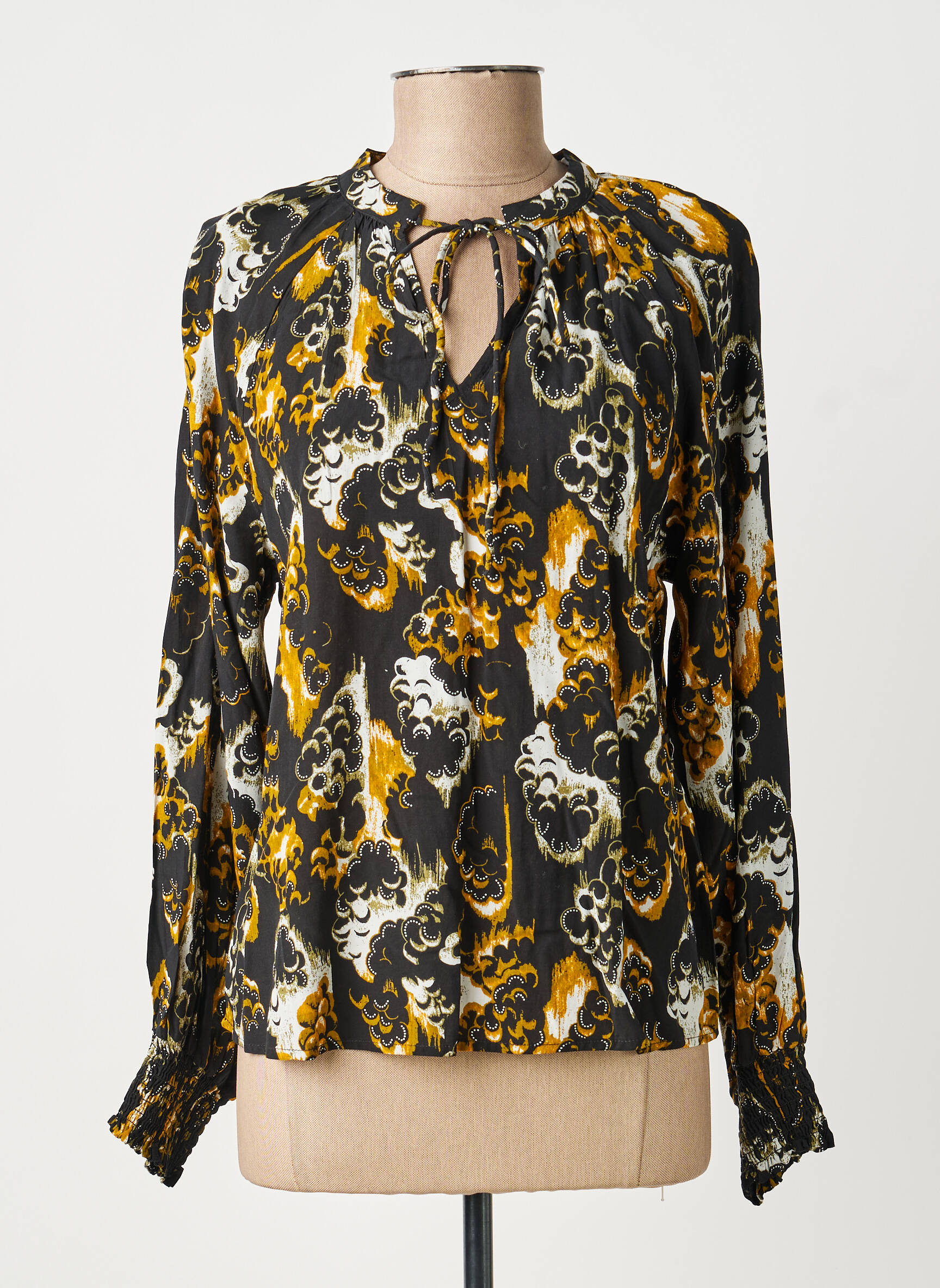 Blouse tissage popeline manches longues noir VILA femme