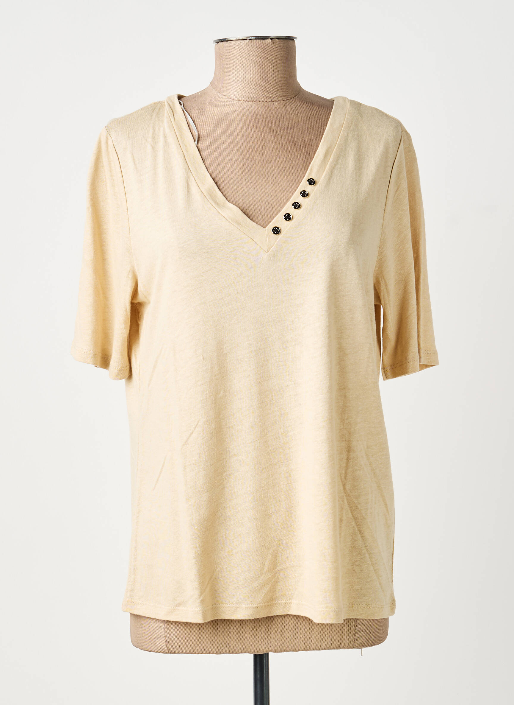 T-shirt col v manches courtes beige VILA femme