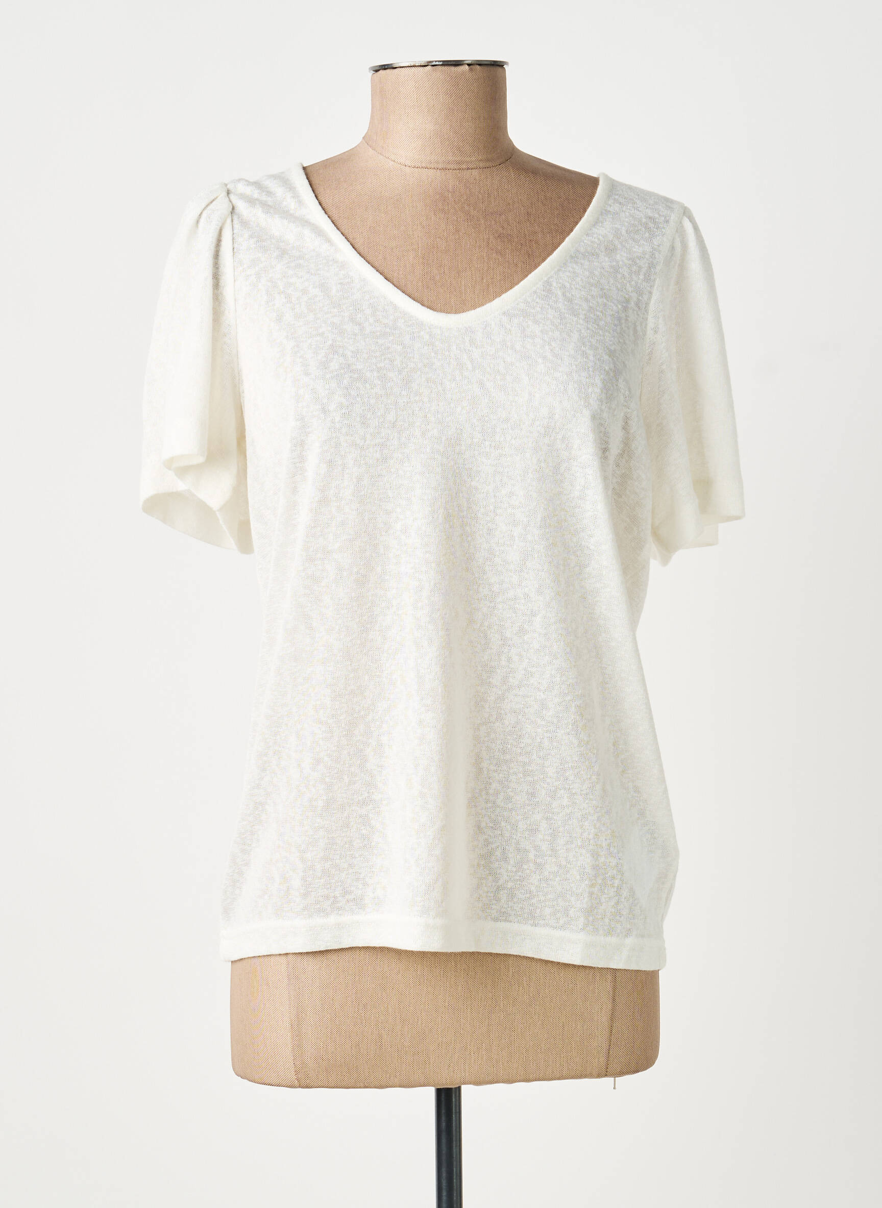 T-shirt col v manches courtes beige B.YOUNG femme