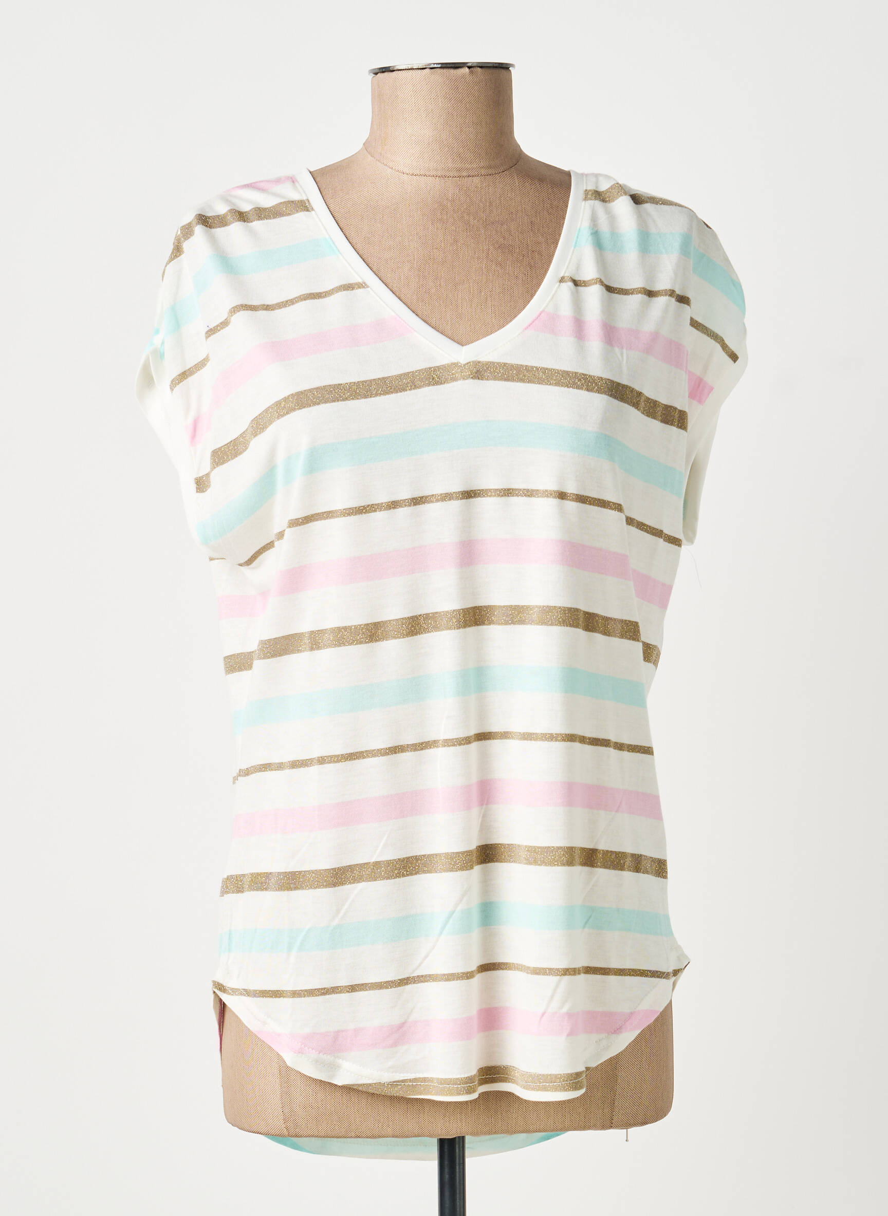 T-shirt col v manches courtes beige B.YOUNG femme
