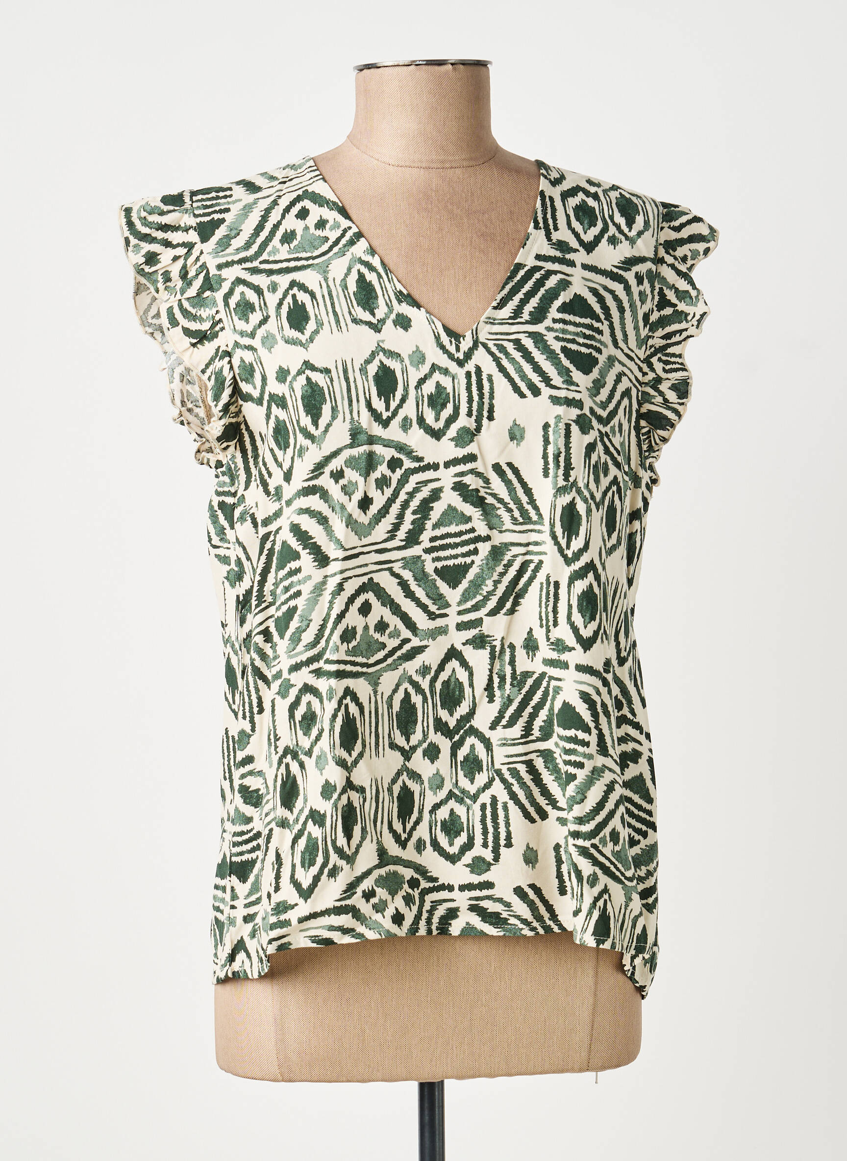Blouse tissage popeline manches courtes vert B.YOUNG femme