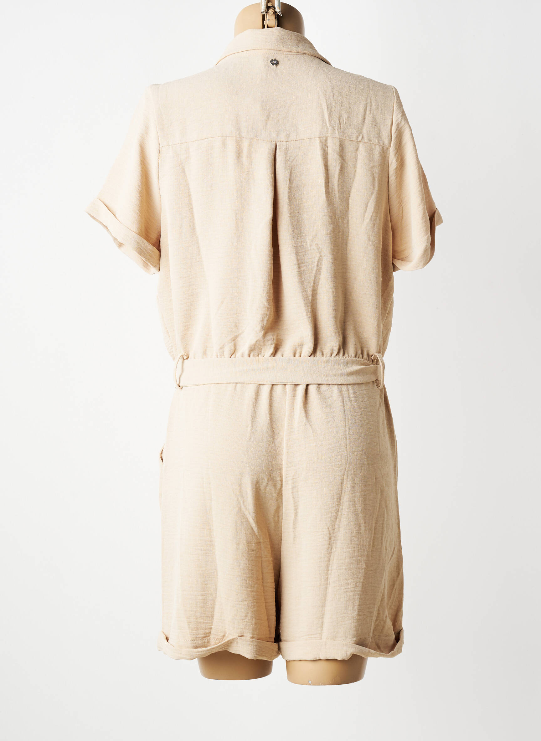 Combishort tissage crêpe manches courtes beige DEELUXE femme