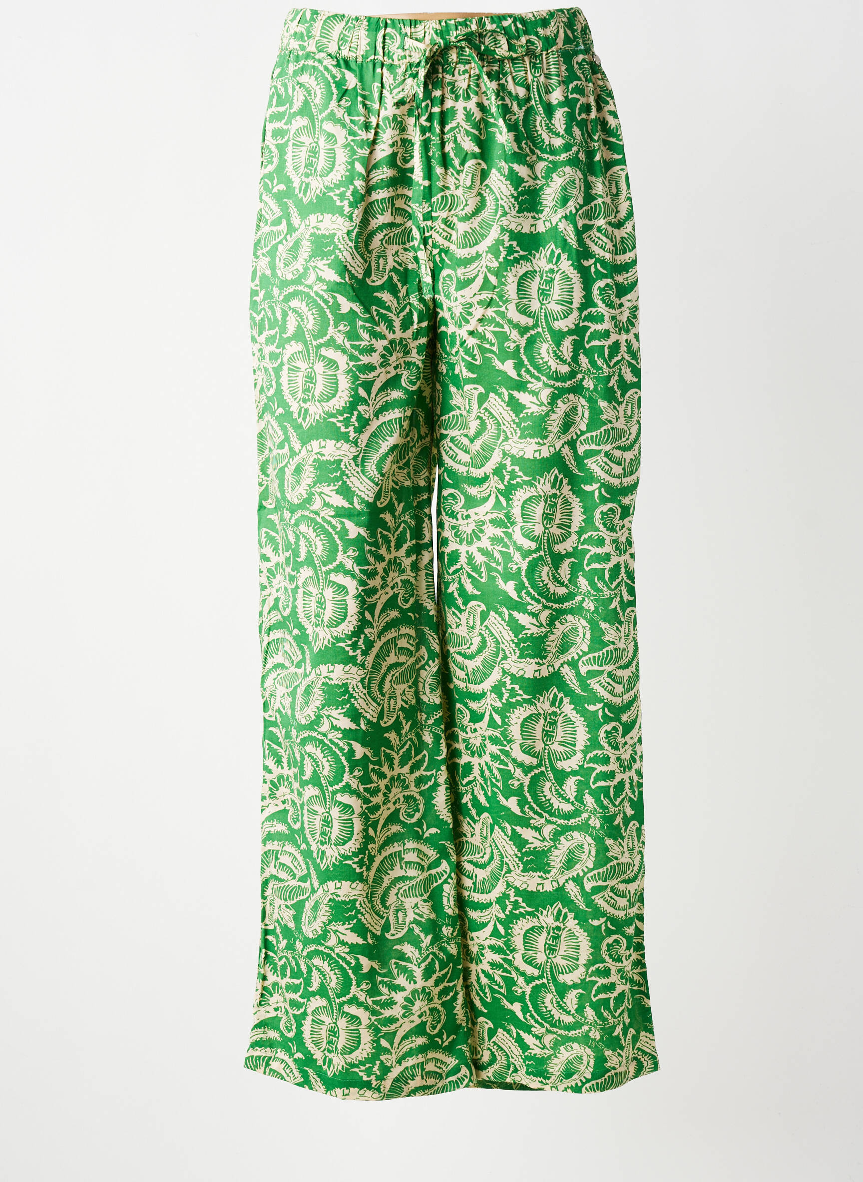 Pantalon large tissage popeline taille normale vert DEELUXE femme