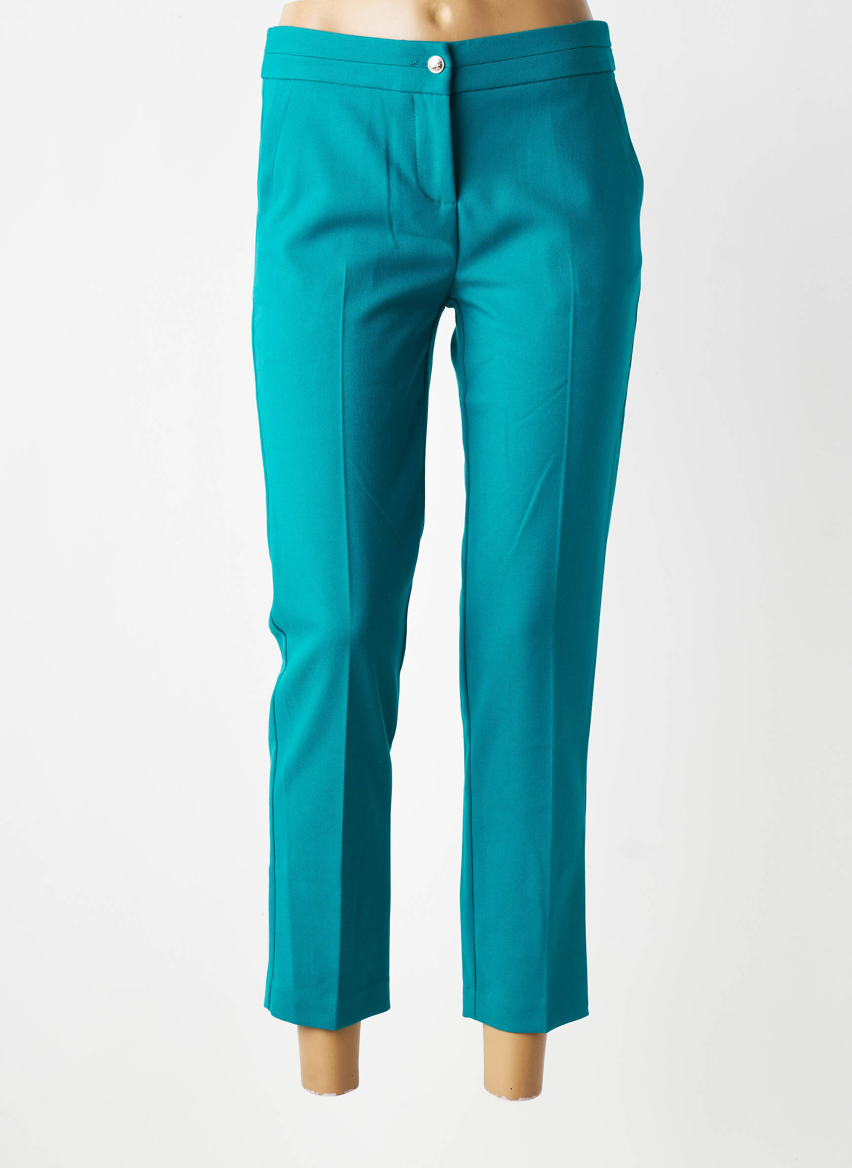 Pantalon 7/8 tissage popeline taille normale vert MORGAN femme