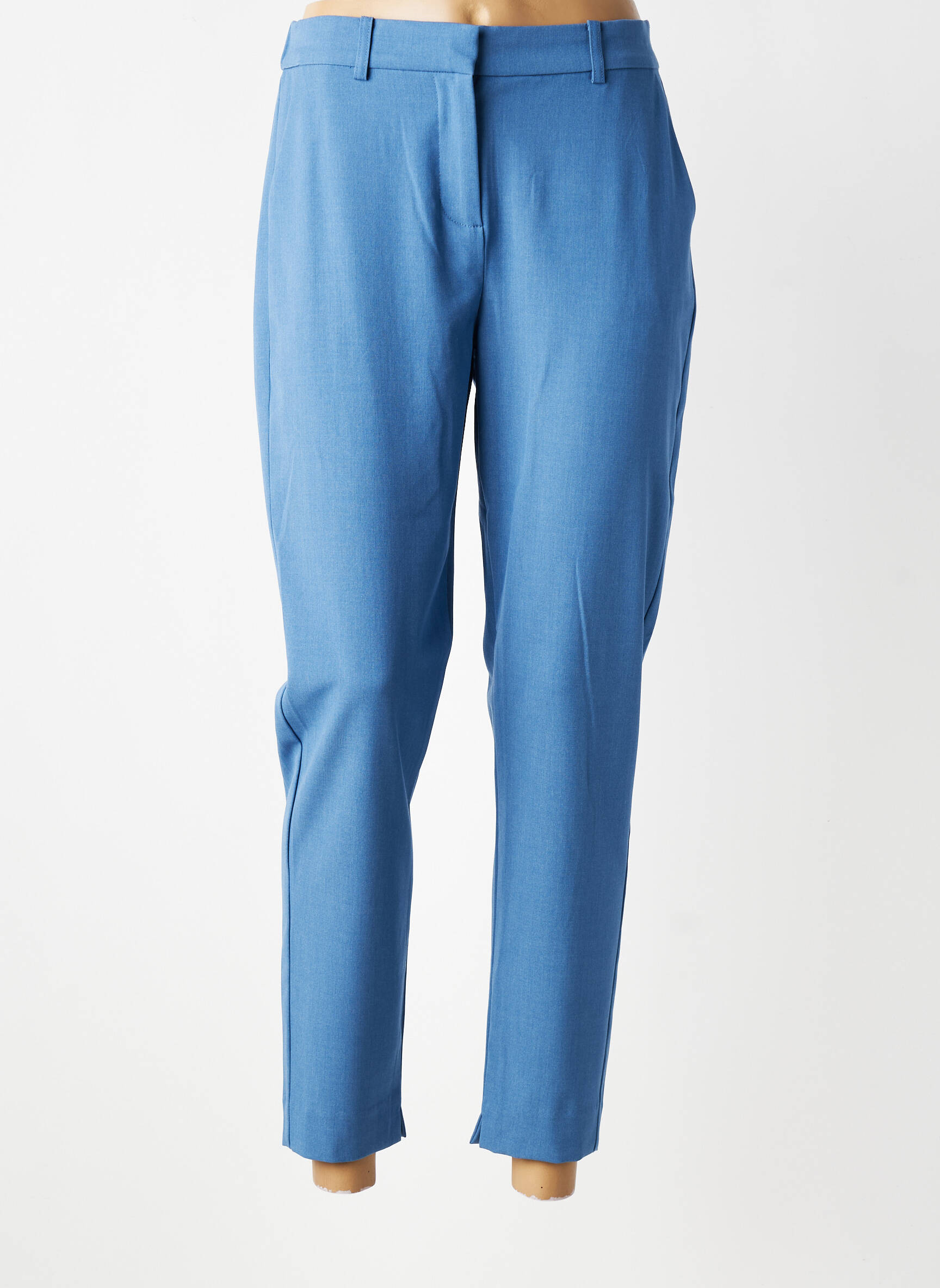 Pantalon chino fermeture zippée sous rabat boutonné taille normale bleu B.YOUNG femme