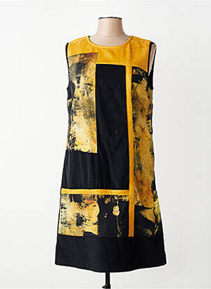 Robe mi-longue imprimé fleurs sans manche jaune AURA BY FIGURE LIBRE femme