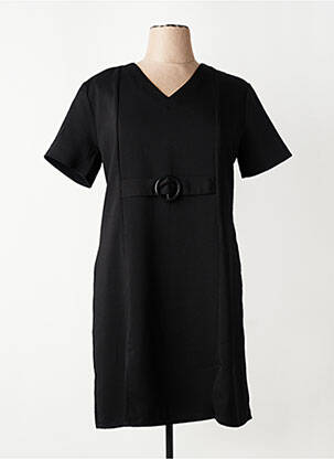 Robe mi-longue tissage crêpe manches courtes noir AURA BY FIGURE LIBRE femme