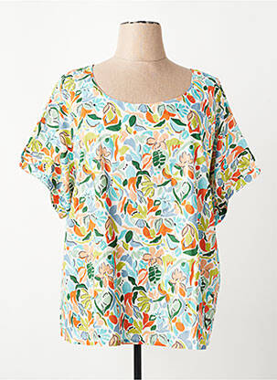 Blouse tissage popeline manches courtes bleu AGATHE & LOUISE femme