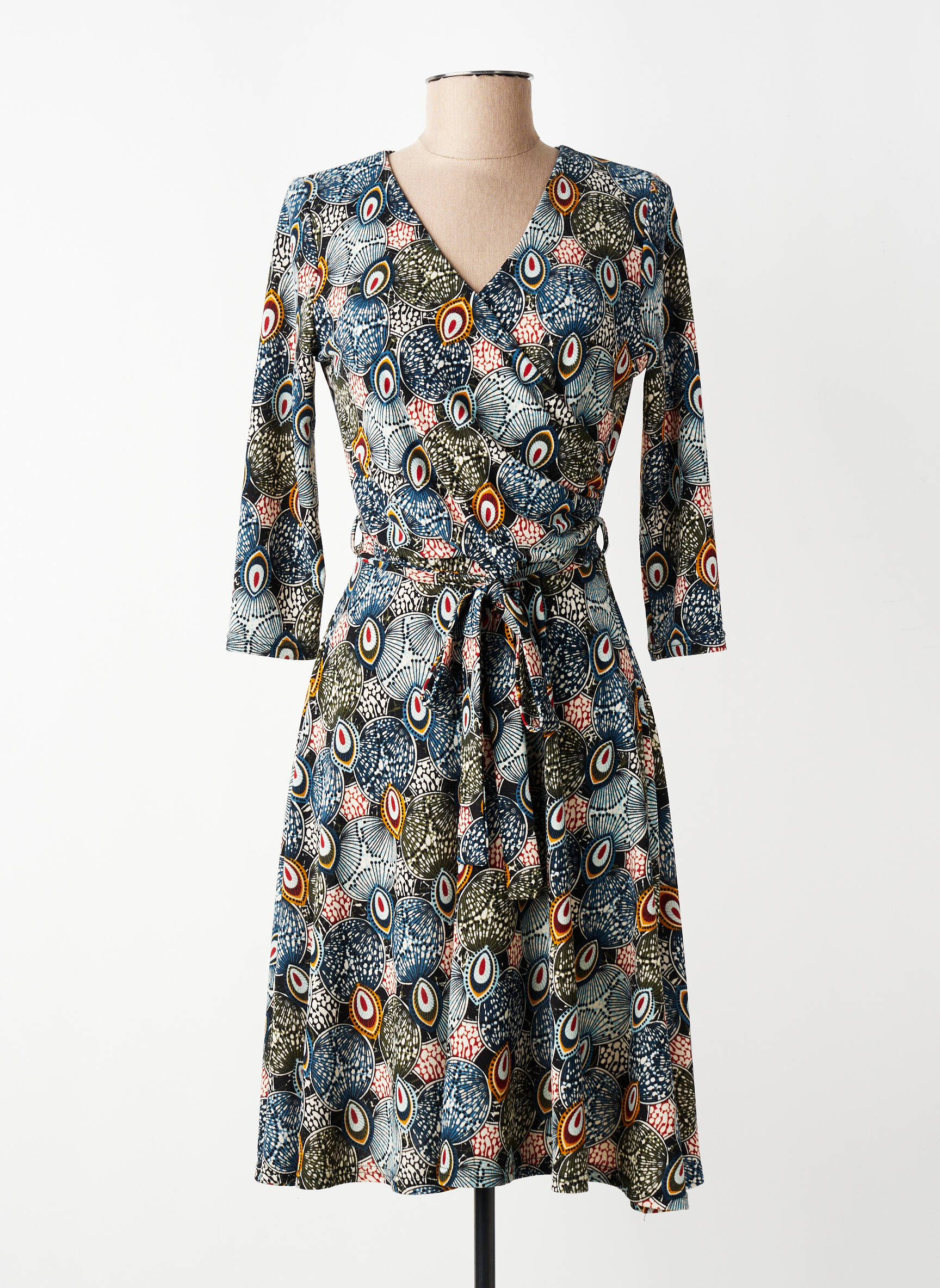 Robe mi-longue manches 3/4 manches 3/4 bleu L'ONKEL femme