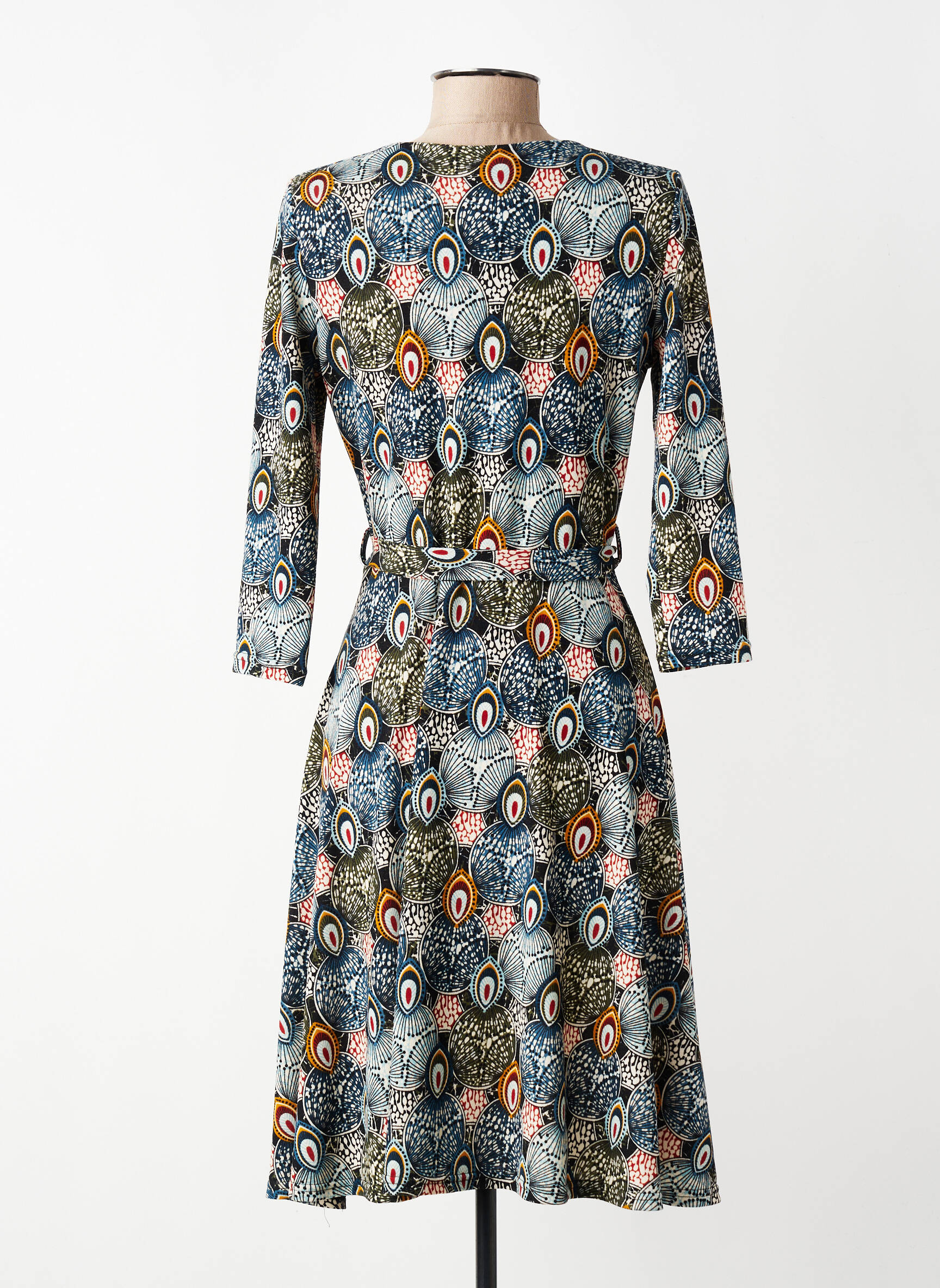 Robe mi-longue manches 3/4 manches 3/4 bleu L'ONKEL femme