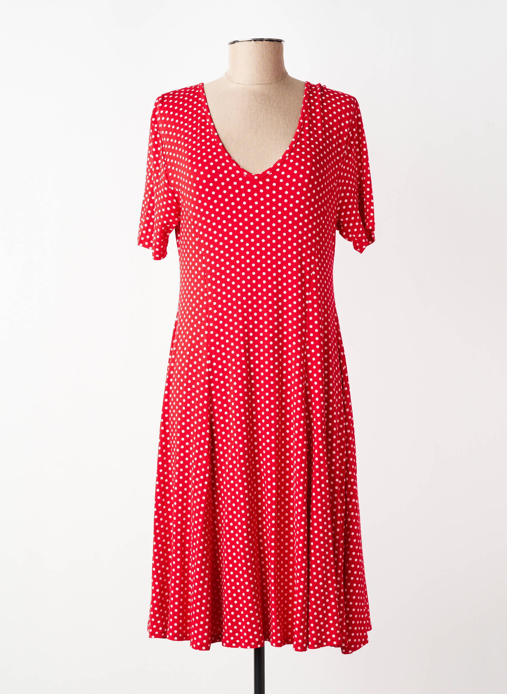 Robe mi-longue manches courtes manches courtes rouge ATLANTA femme