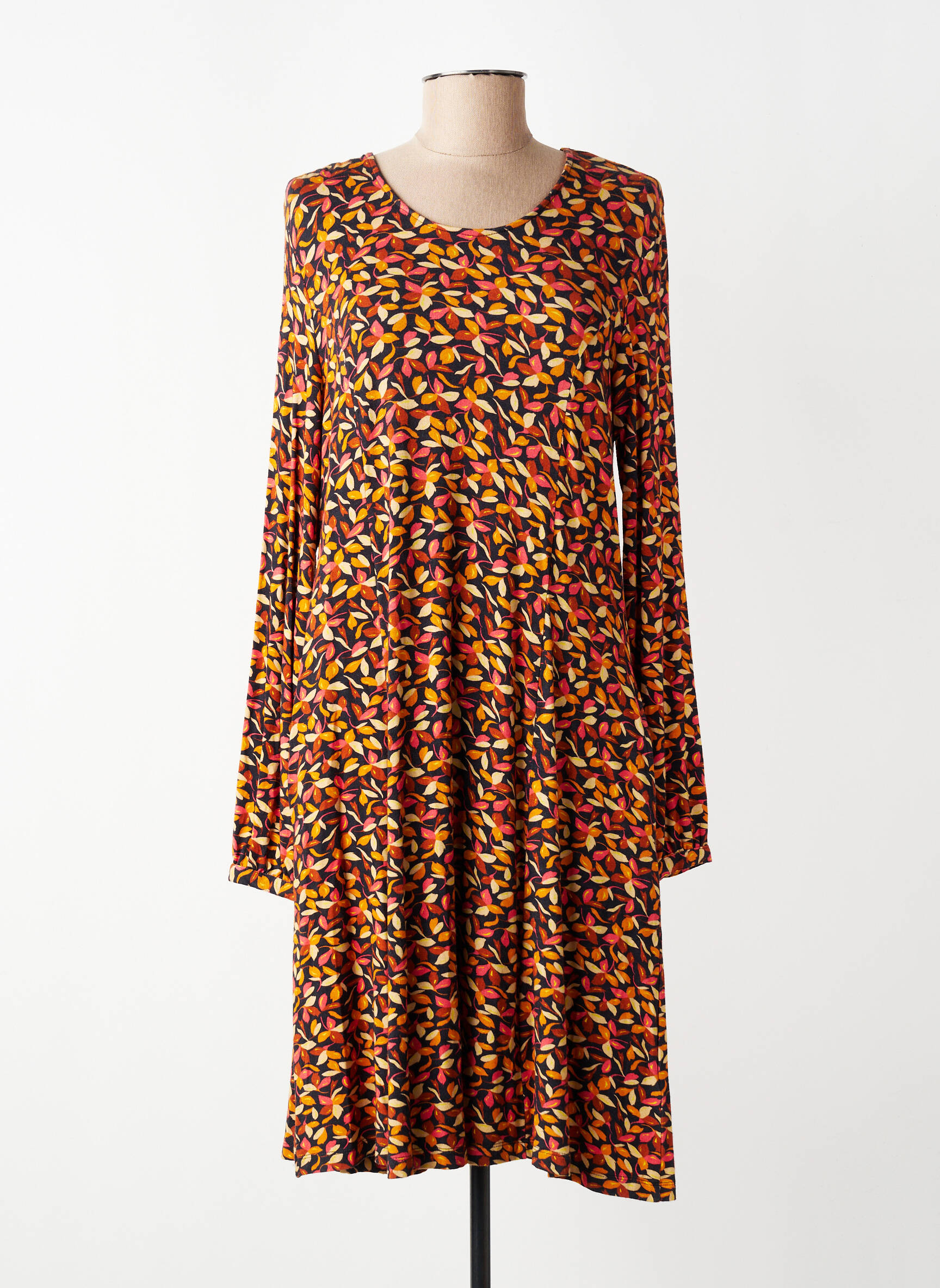 Robe mi-longue imprimé fleurs manches longues jaune AGATHE & LOUISE femme