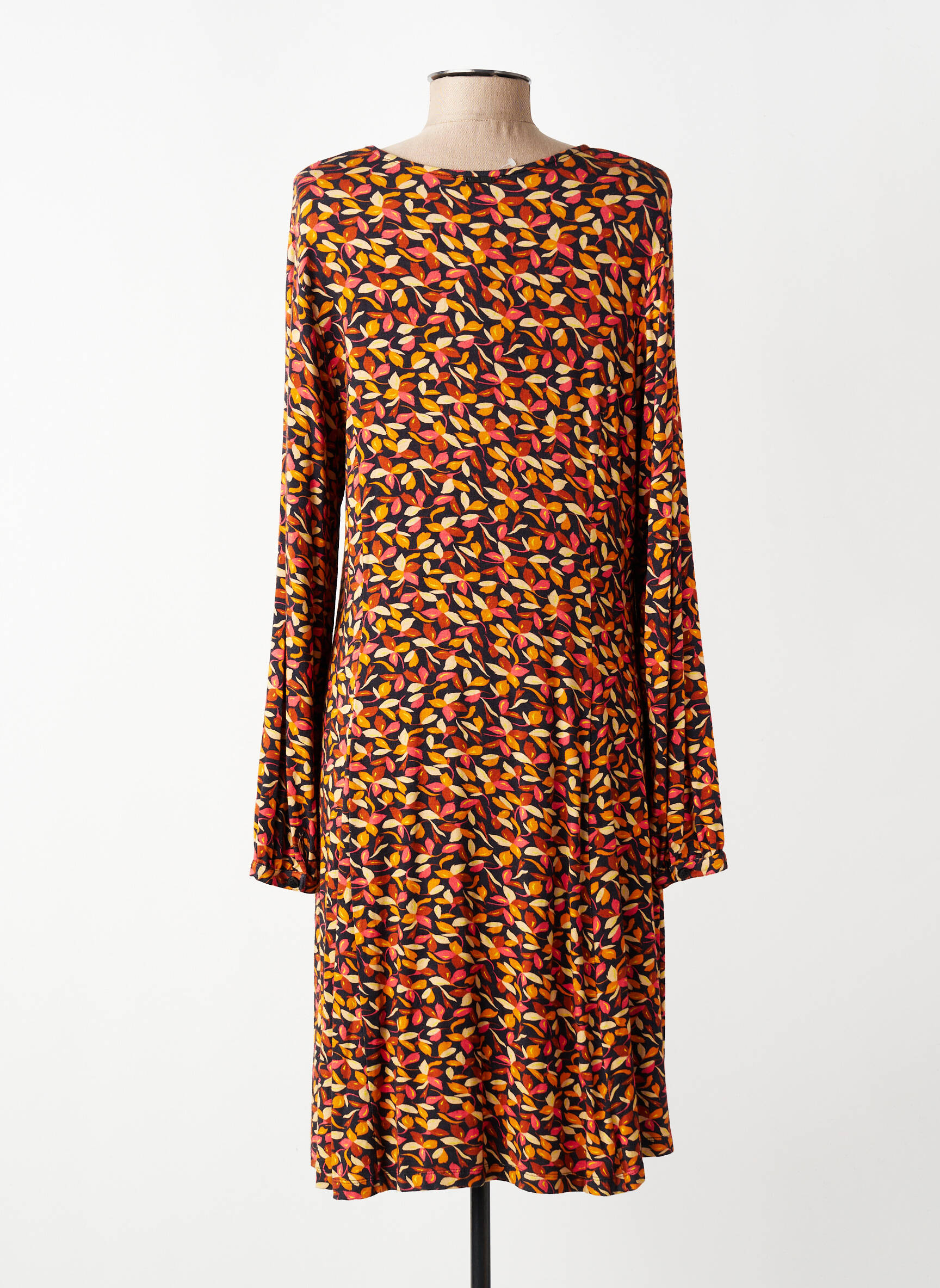 Robe mi-longue imprimé fleurs manches longues jaune AGATHE & LOUISE femme