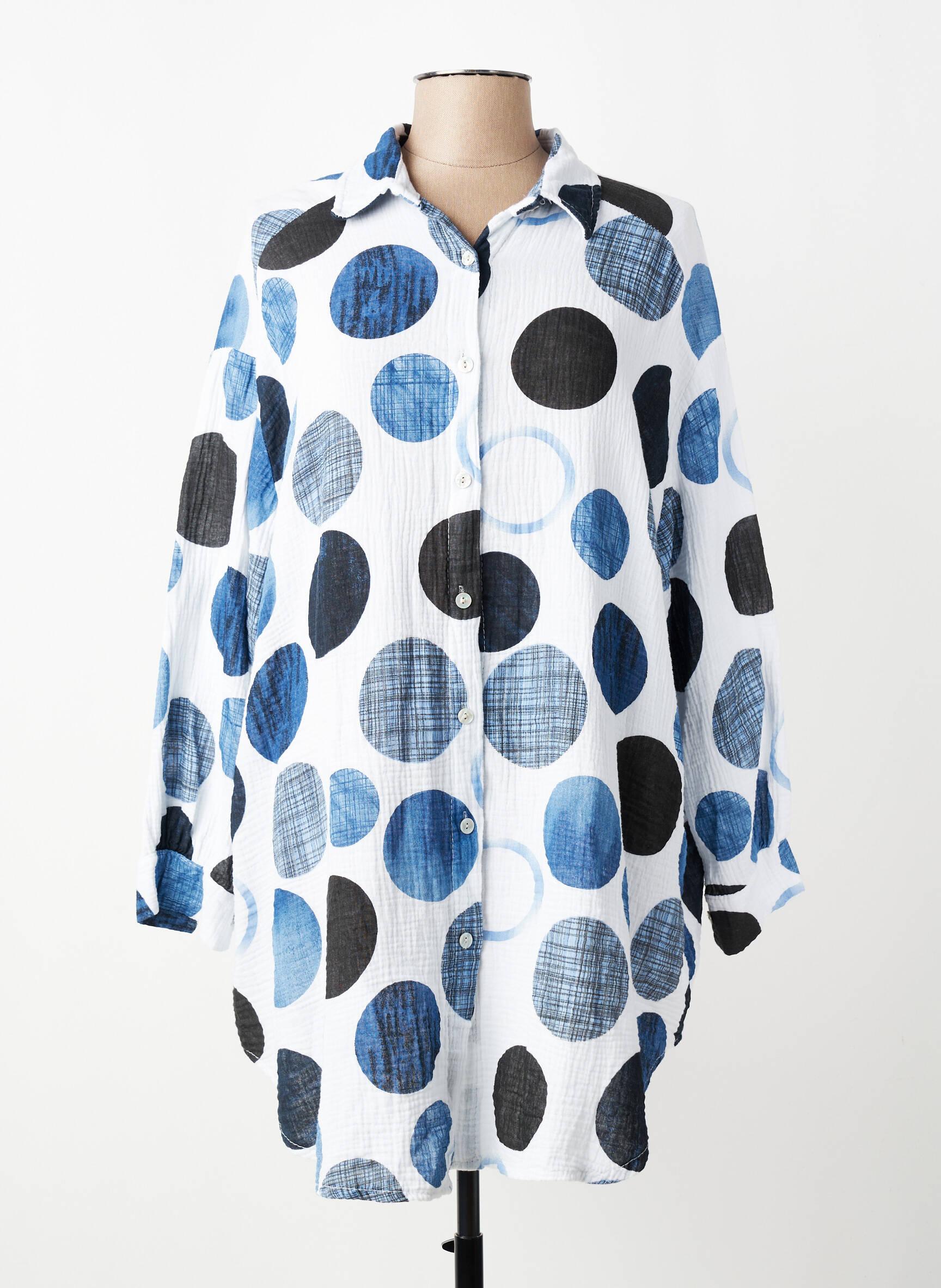 Tunique manches longues col chemisier bleu LAGON BLEU femme