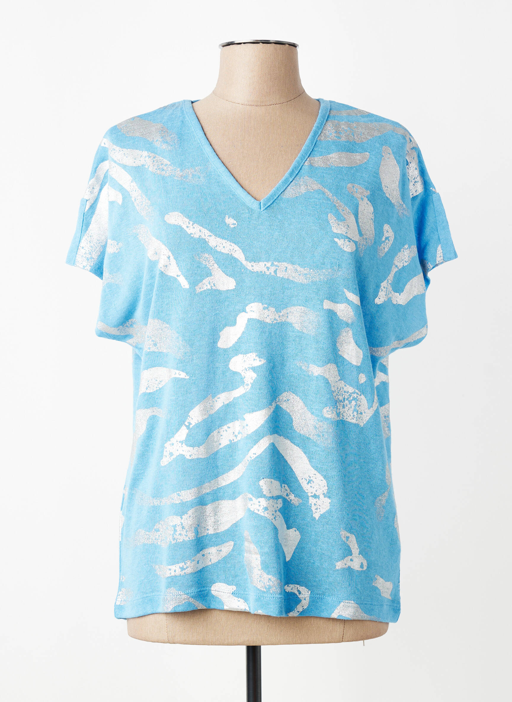 T-shirt coupe droite manches courtes bleu MARBLE femme