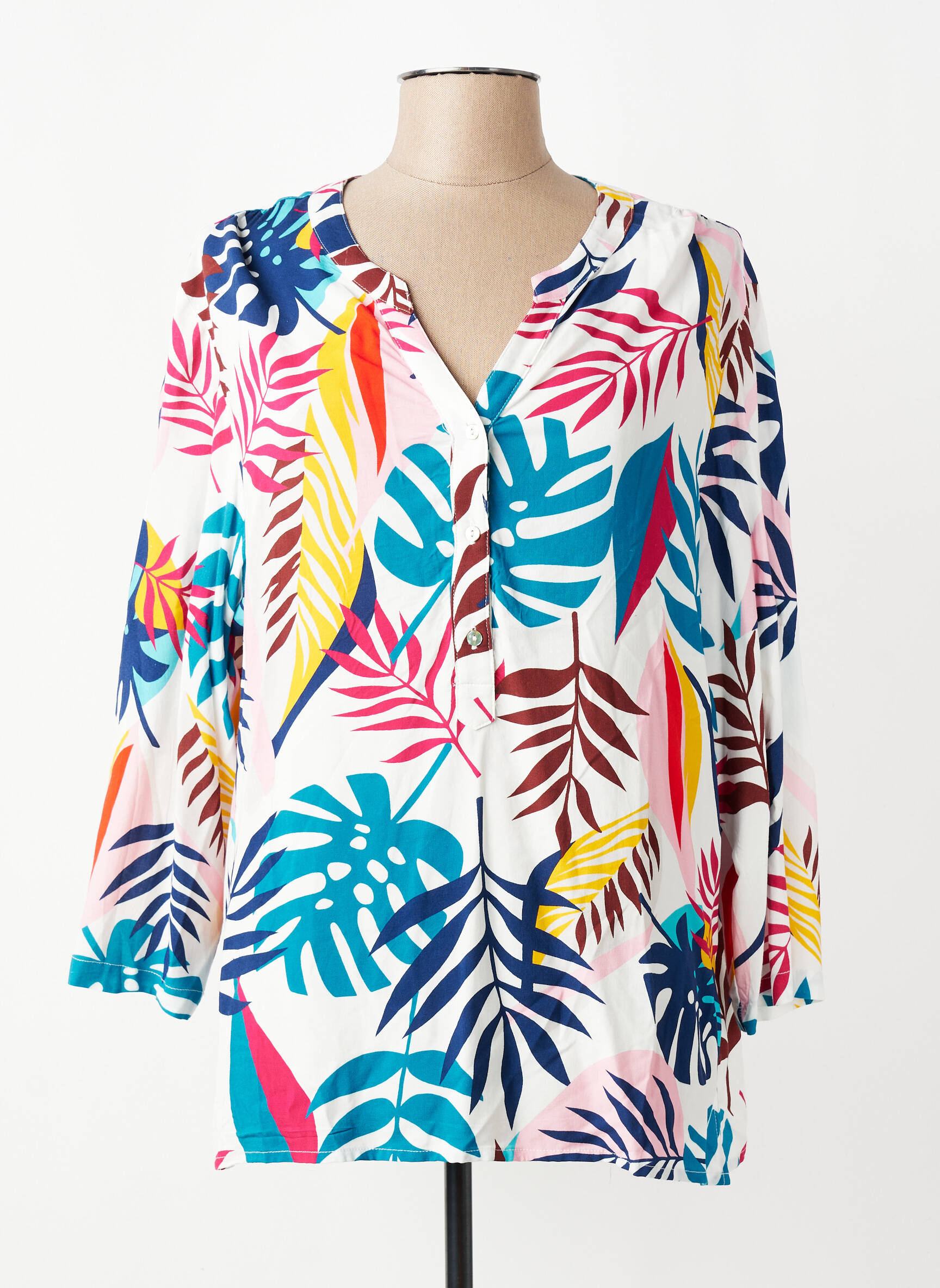 Blouse tissage popeline manches 3/4 blanc S.QUISE femme