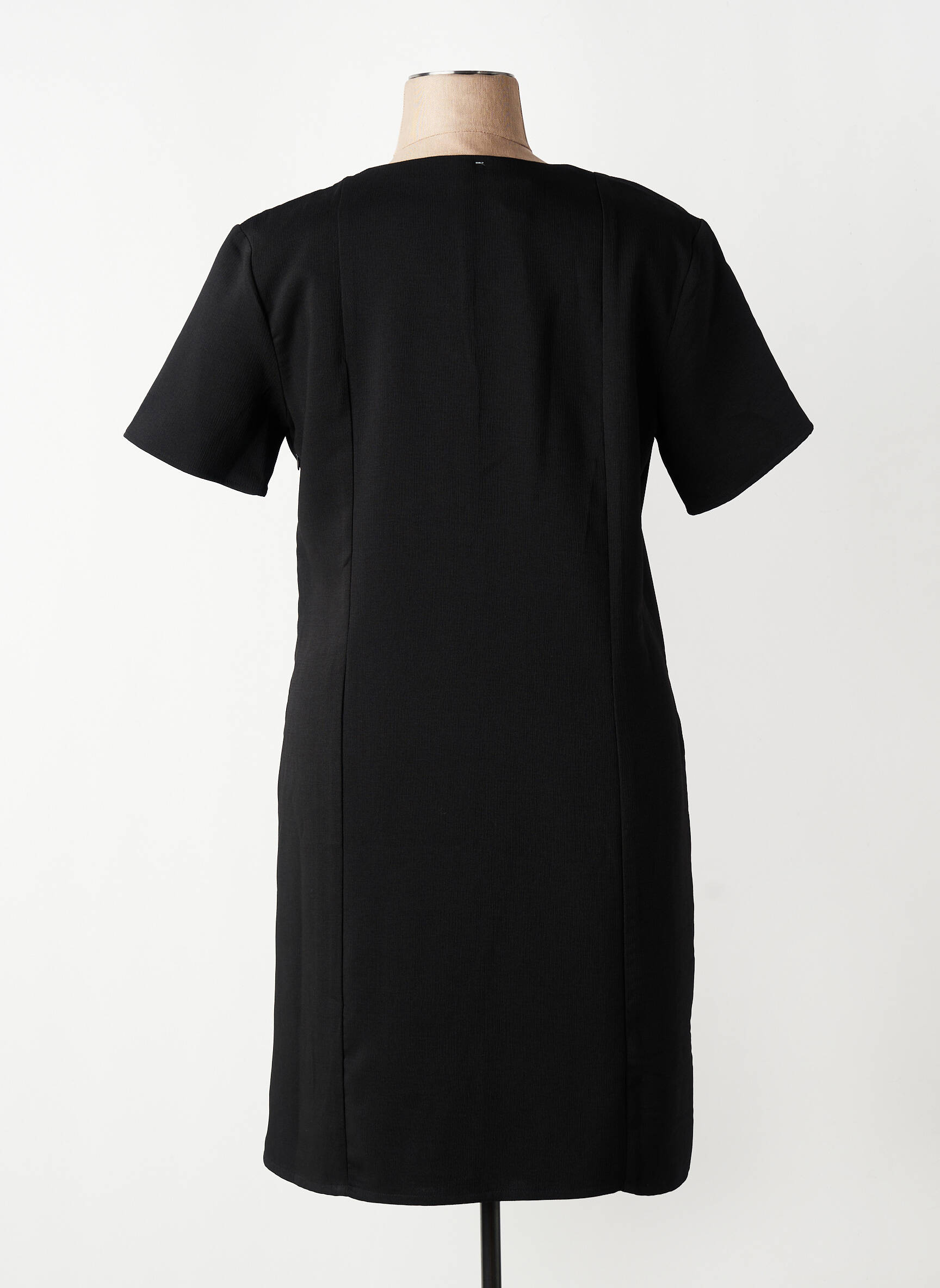 Robe mi-longue tissage crêpe manches courtes noir AURA BY FIGURE LIBRE femme